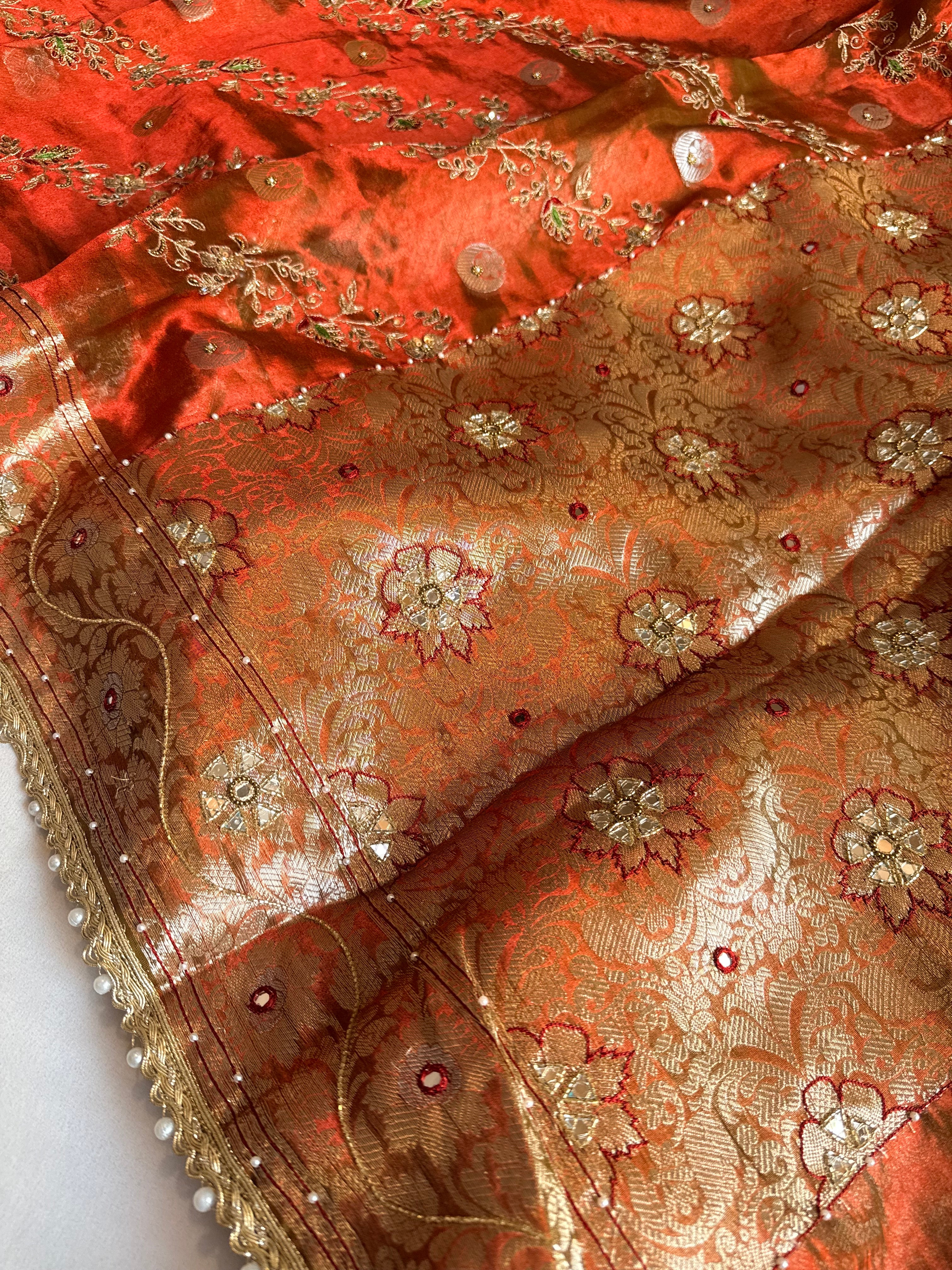 Maharani chand buta kadhwa tissue silk hand embroidered saree duppata set