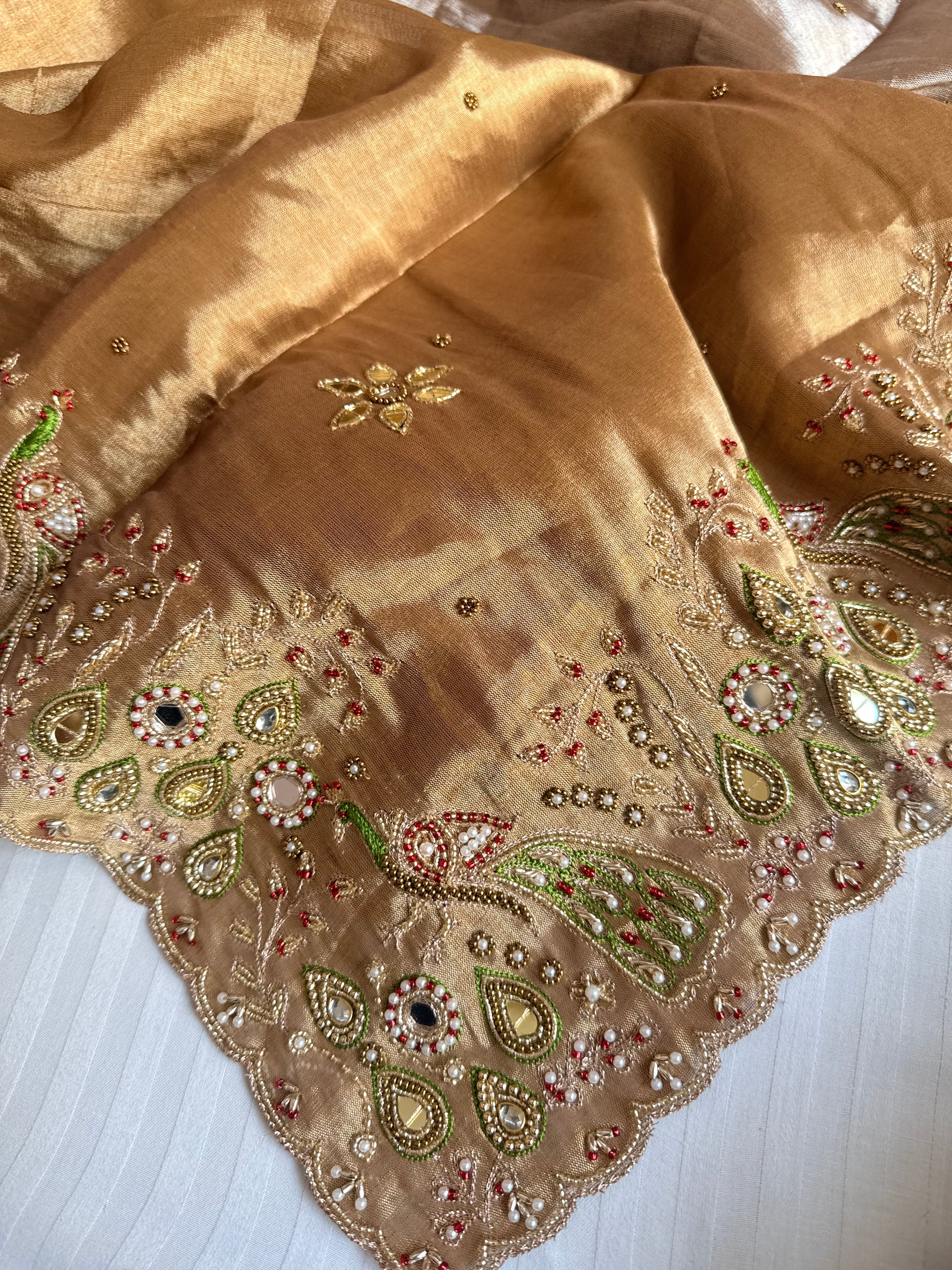 Kanjivaram banarasi tissue silk hand embroidered kadhwa saree with katan silk blouse