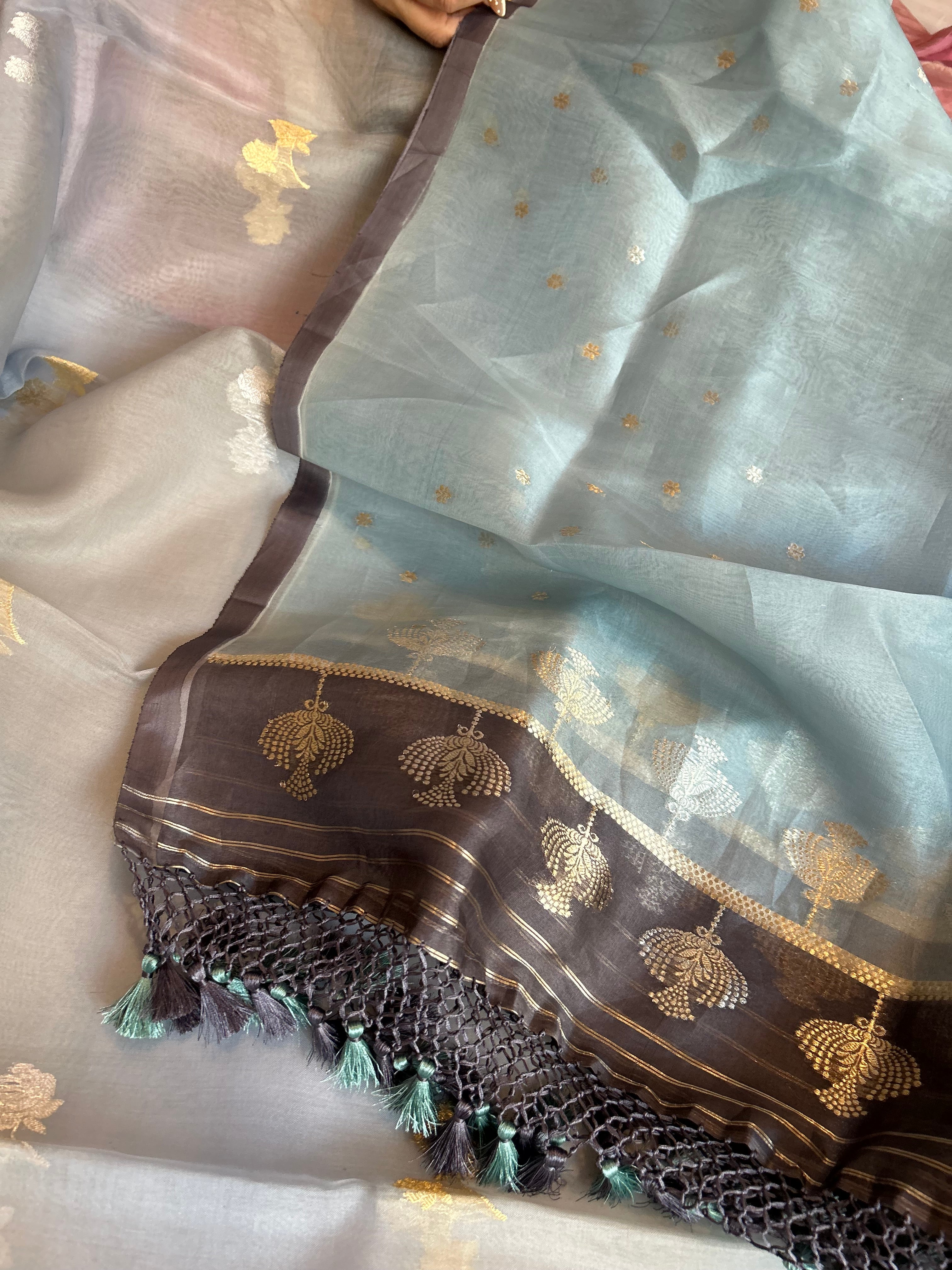 Rainbow dye banarasi kora silk kadhwa buti suit sets