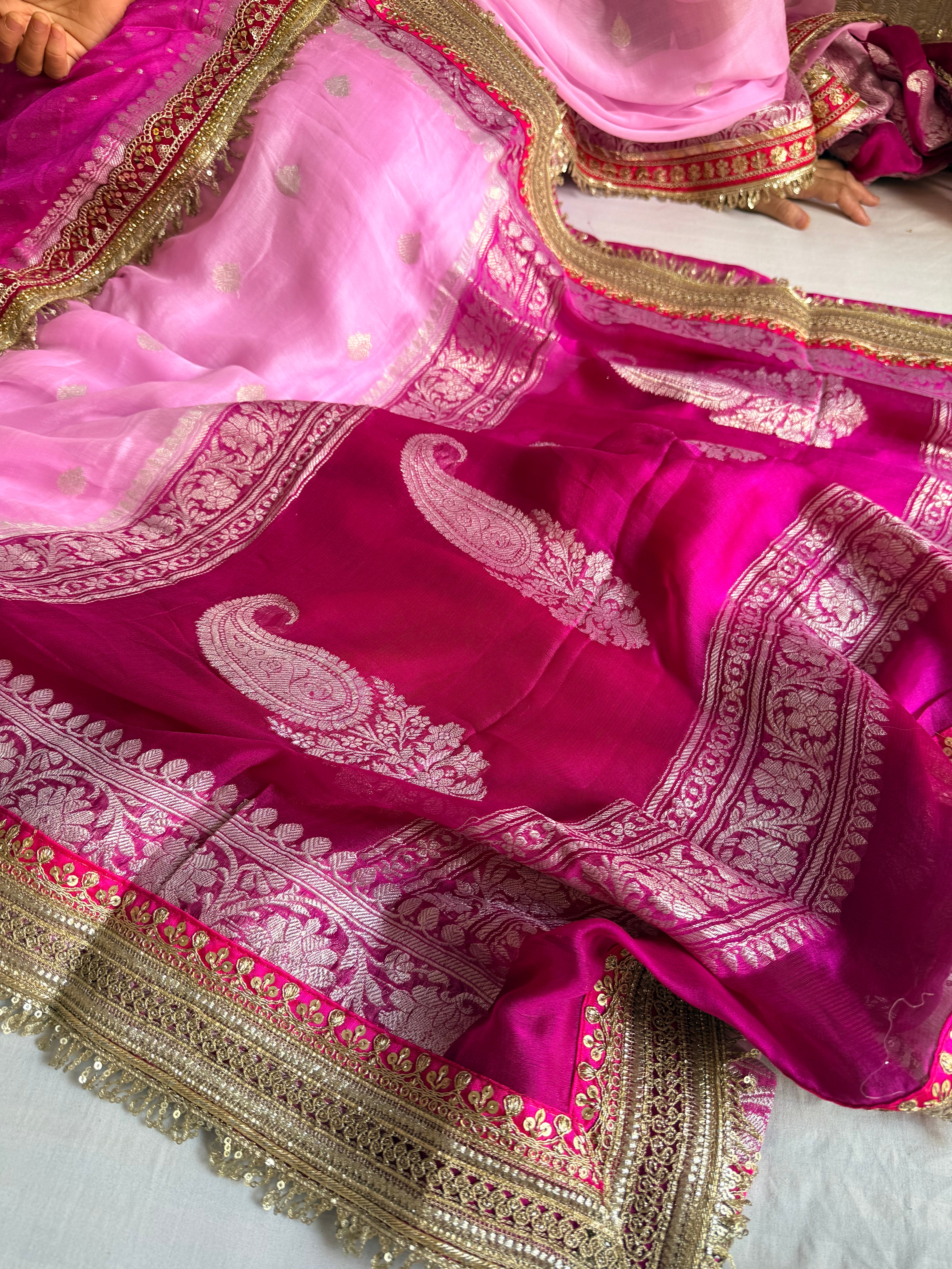 Sridevi edit - Chiffon banarasi gorgette chap dye kadhwa saree duppata set