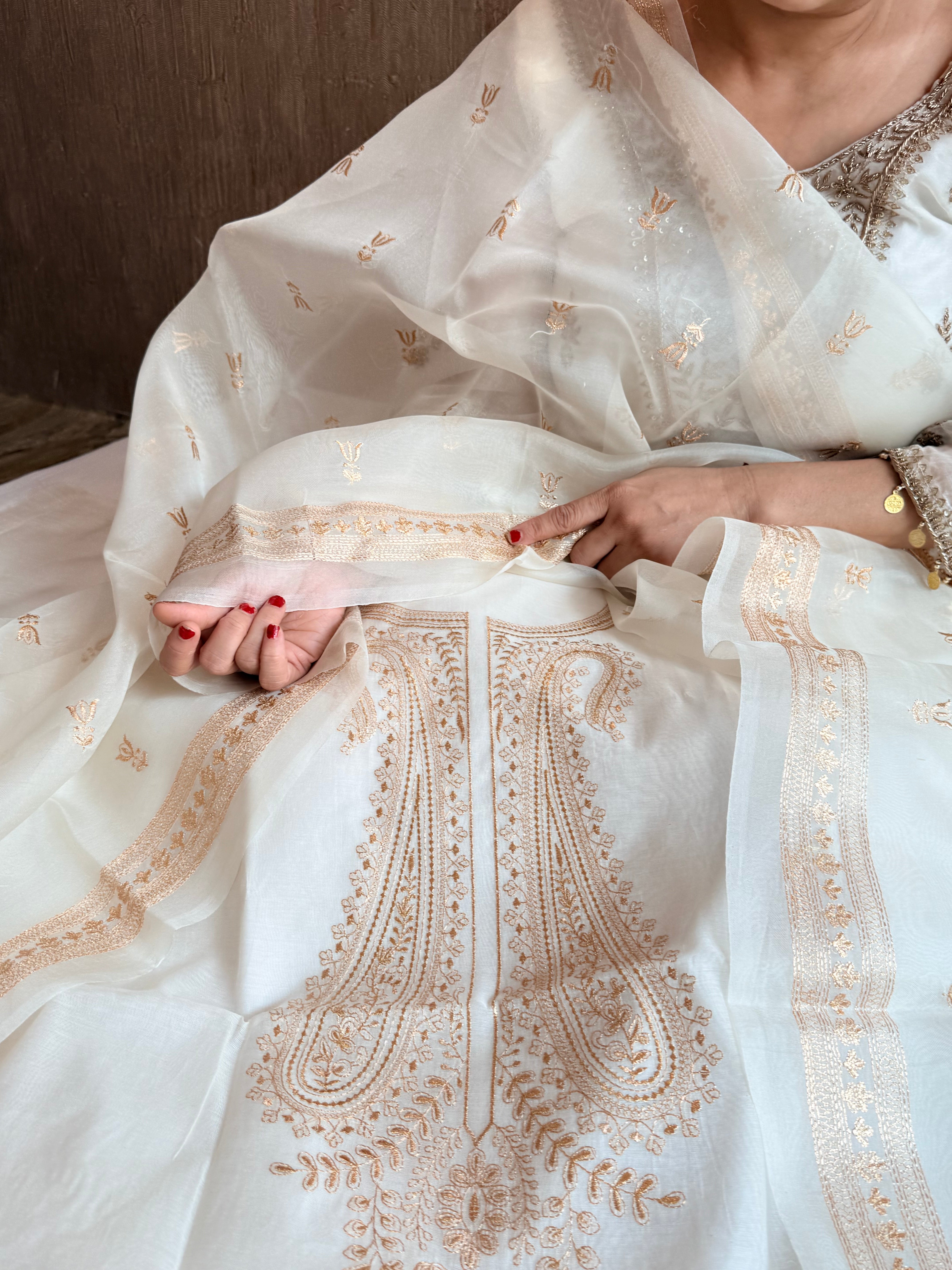Mul cotton aariwork hand embroidered banarasi suit set