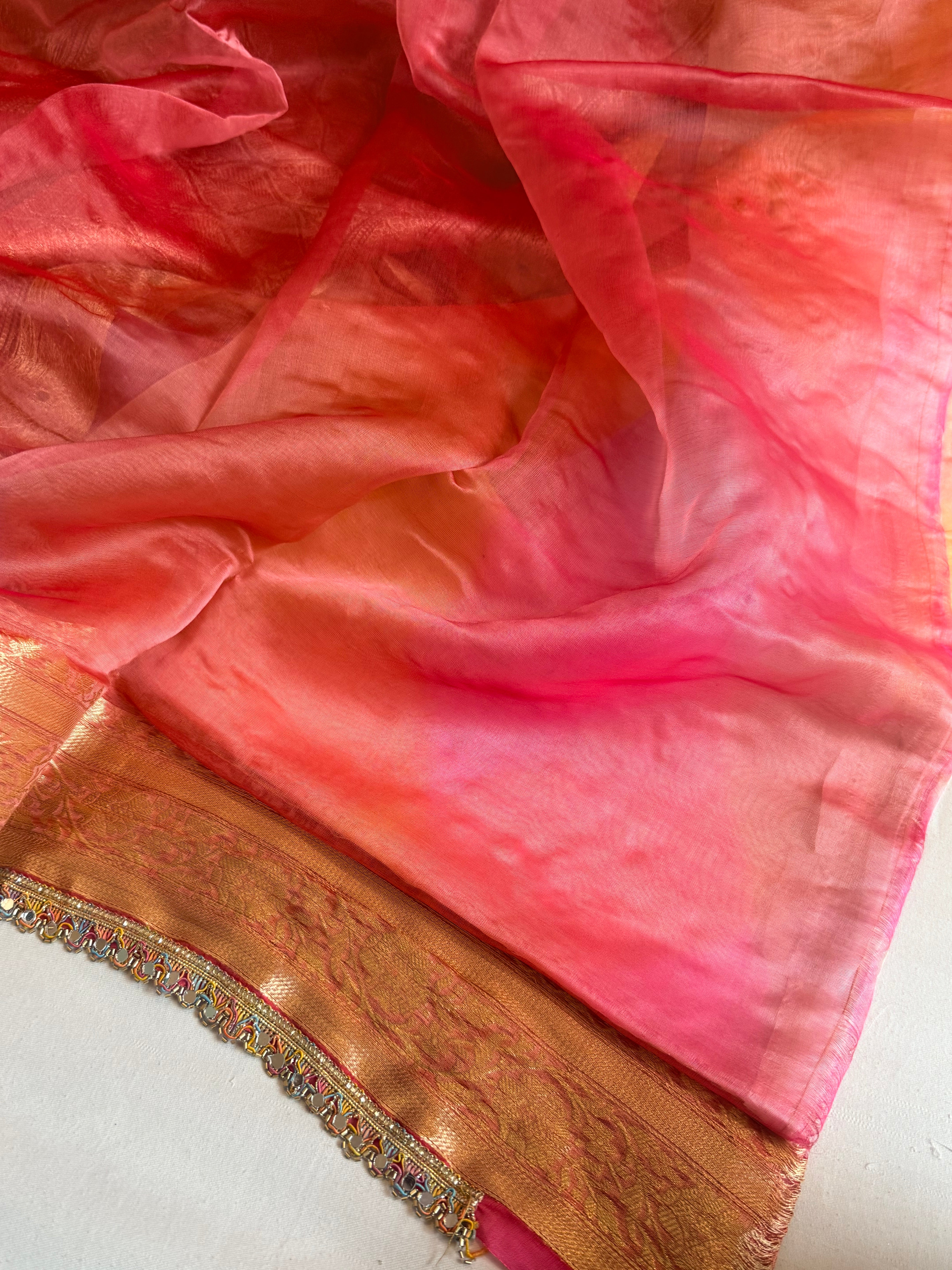 Gulab ka ras - Kora silk rangkaat weaving hand embroidered zubieda inspired saree