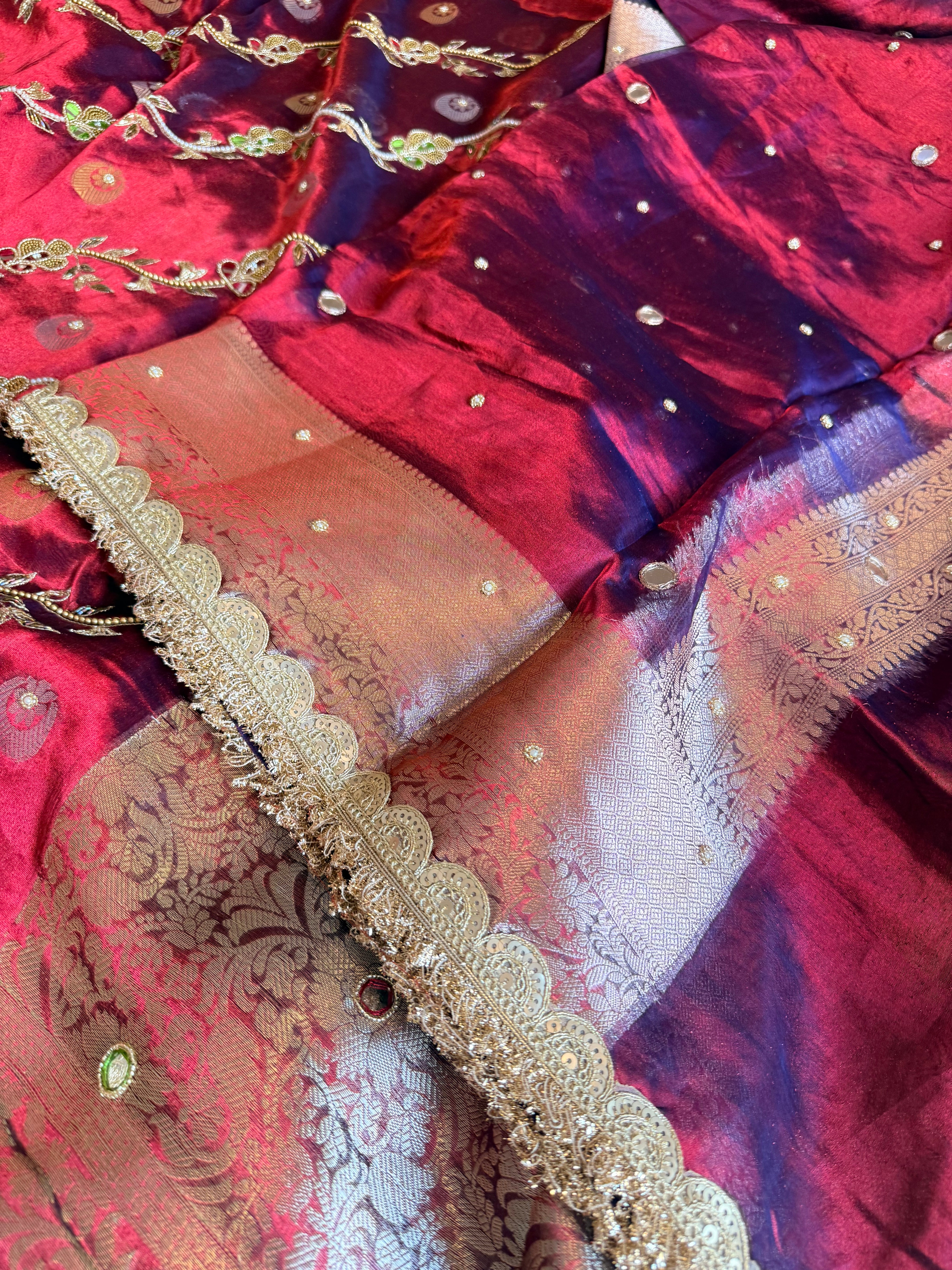 Maharani chand buta kadhwa tissue silk hand embroidered saree duppata set
