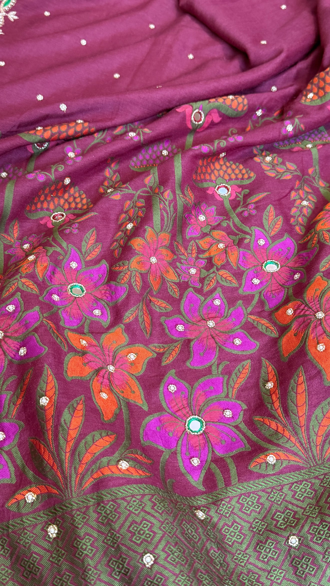Moonga silk onion pink meenakari hand embroidered saree