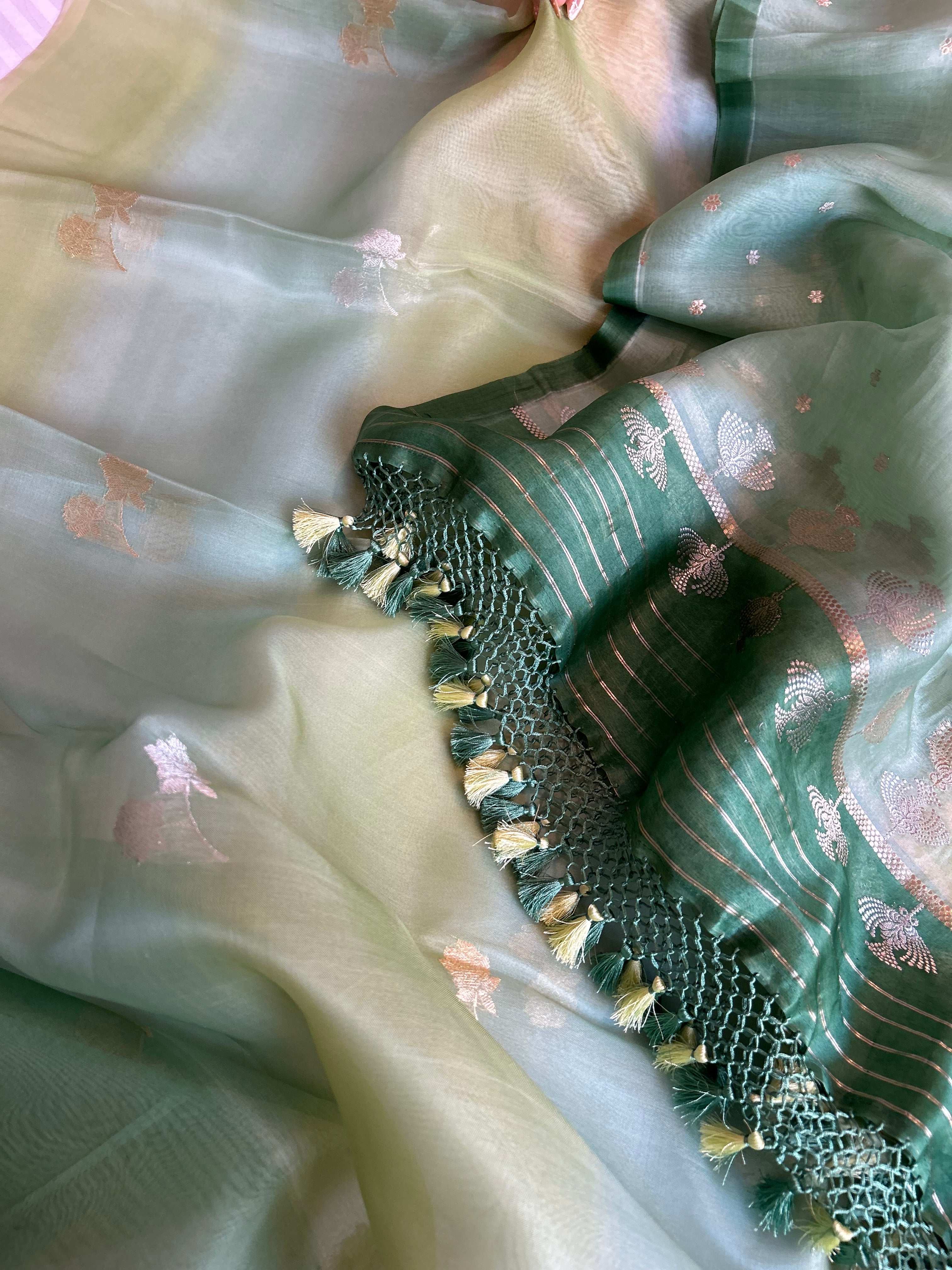 Rainbow dye banarasi kora silk kadhwa buti suit sets