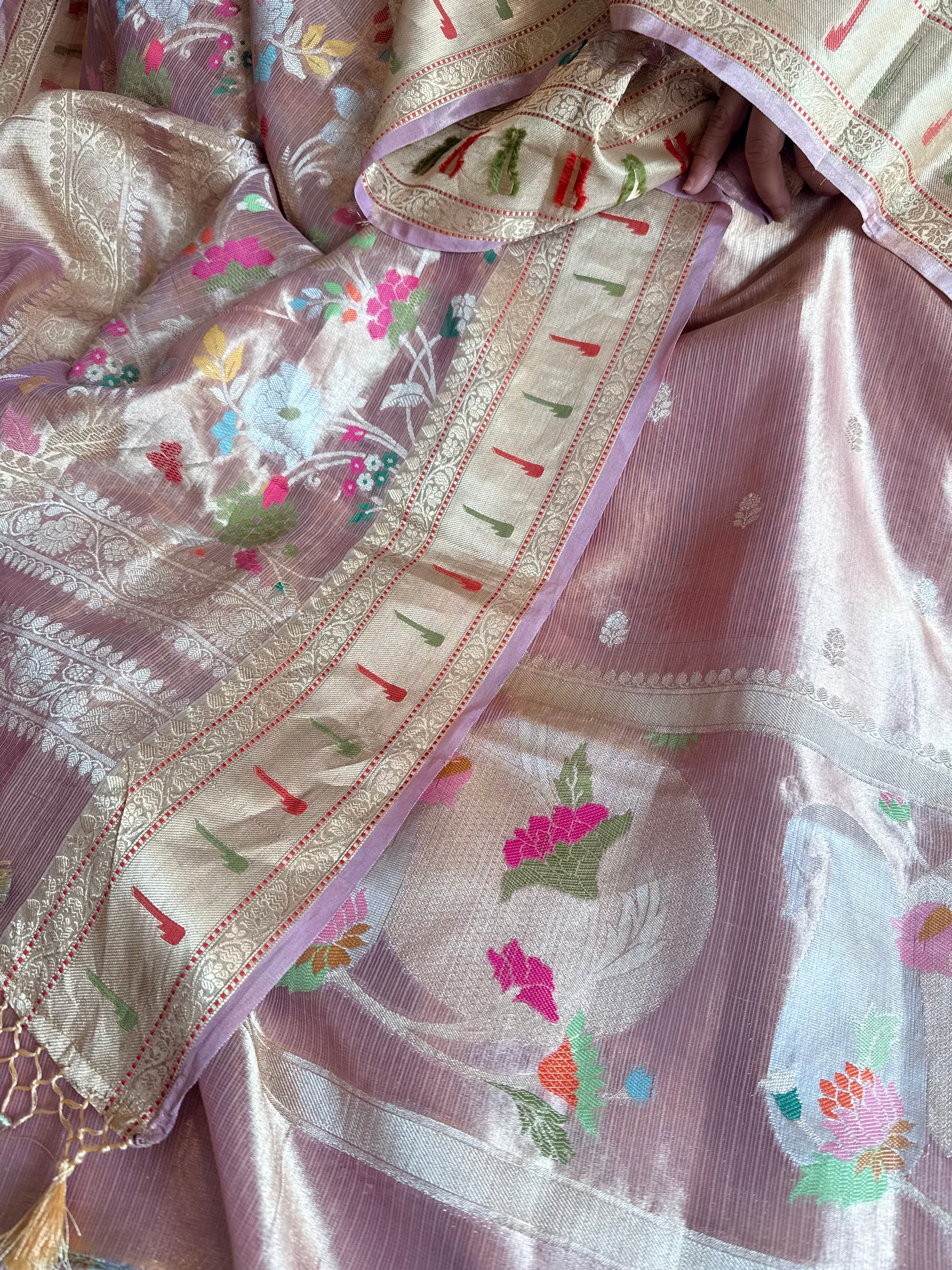 Tissue silk blush pink paithani weaving kadhwa suit set