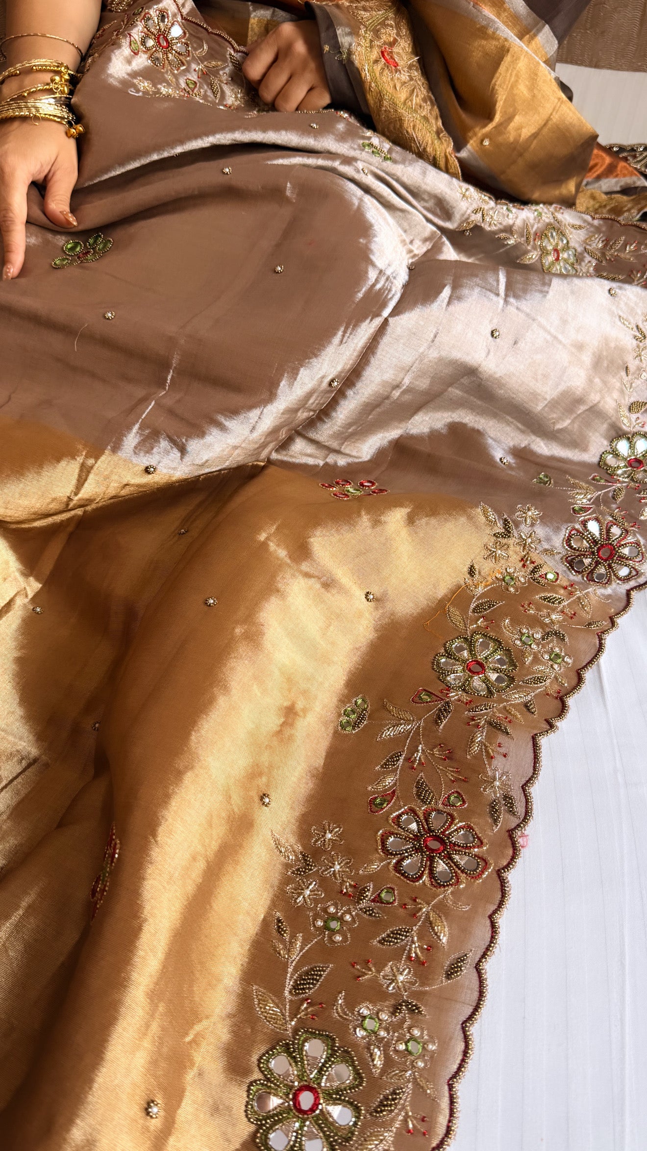 Kanjivaram banarasi tissue silk hand embroidered kadhwa saree with katan silk blouse