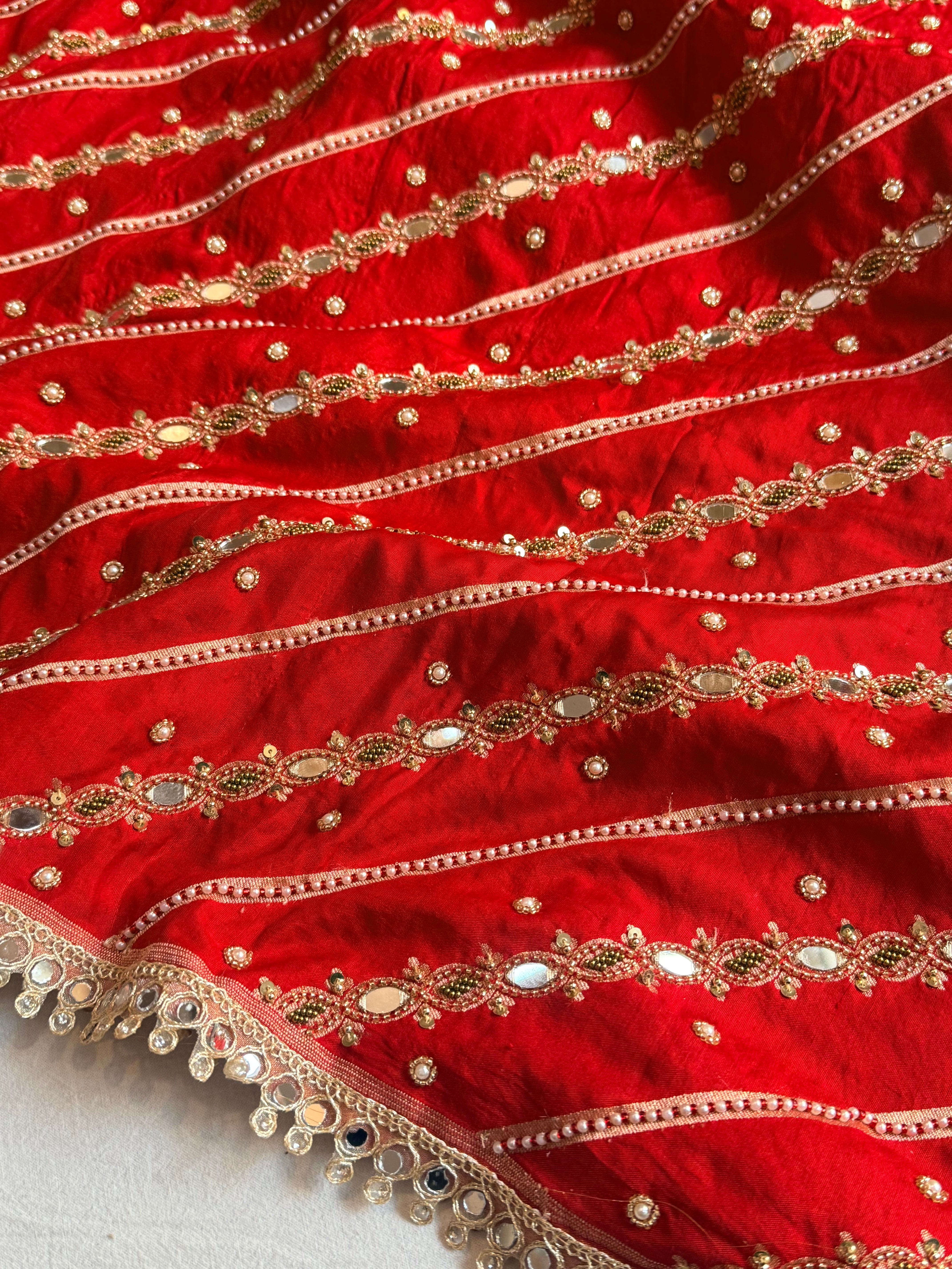 Spun chiniya silk mirrorwork hand embroidered banarasi saree