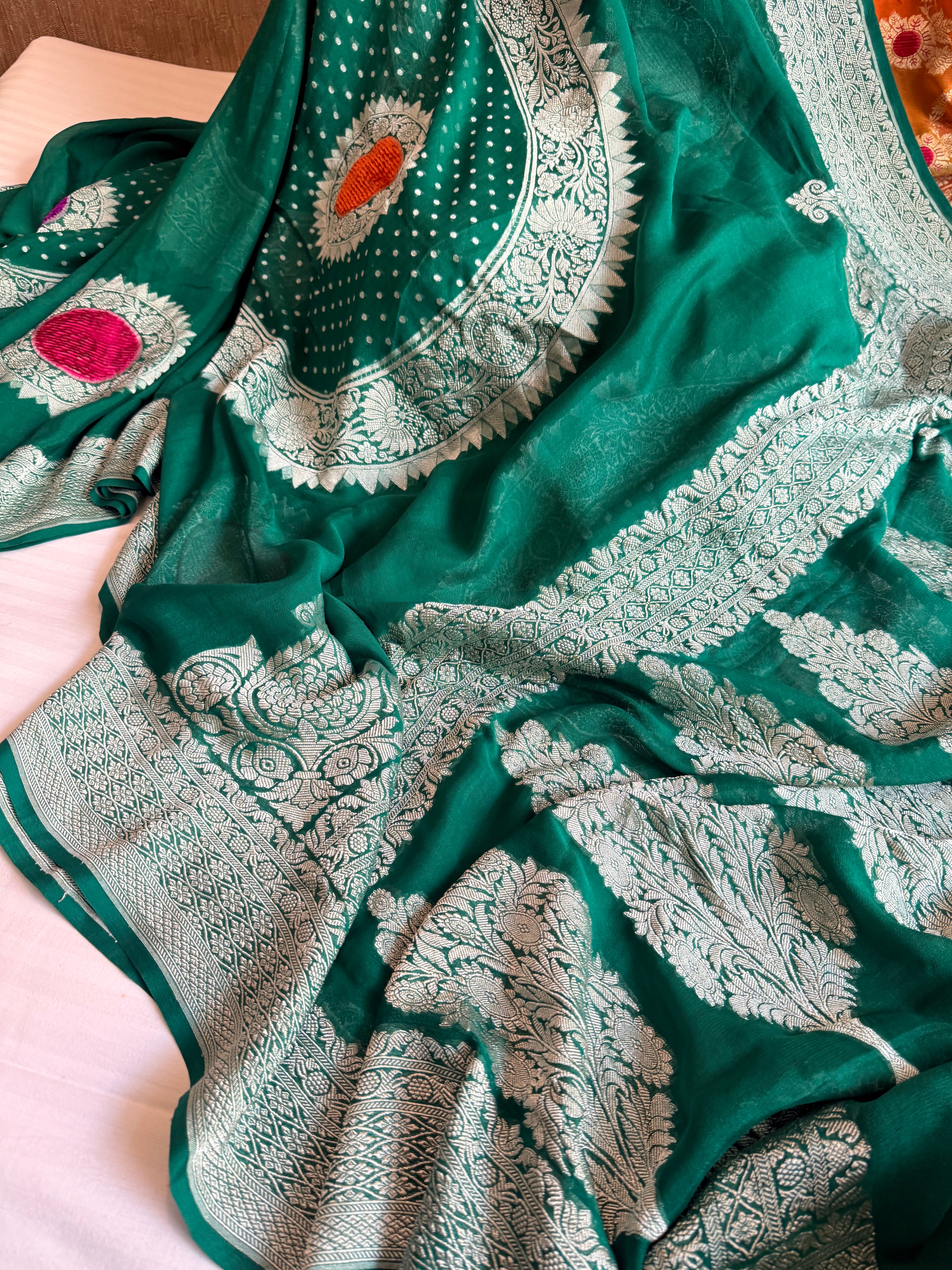 Fusion edit - Banarasi gorgette velvet meenakari kadhwa saree