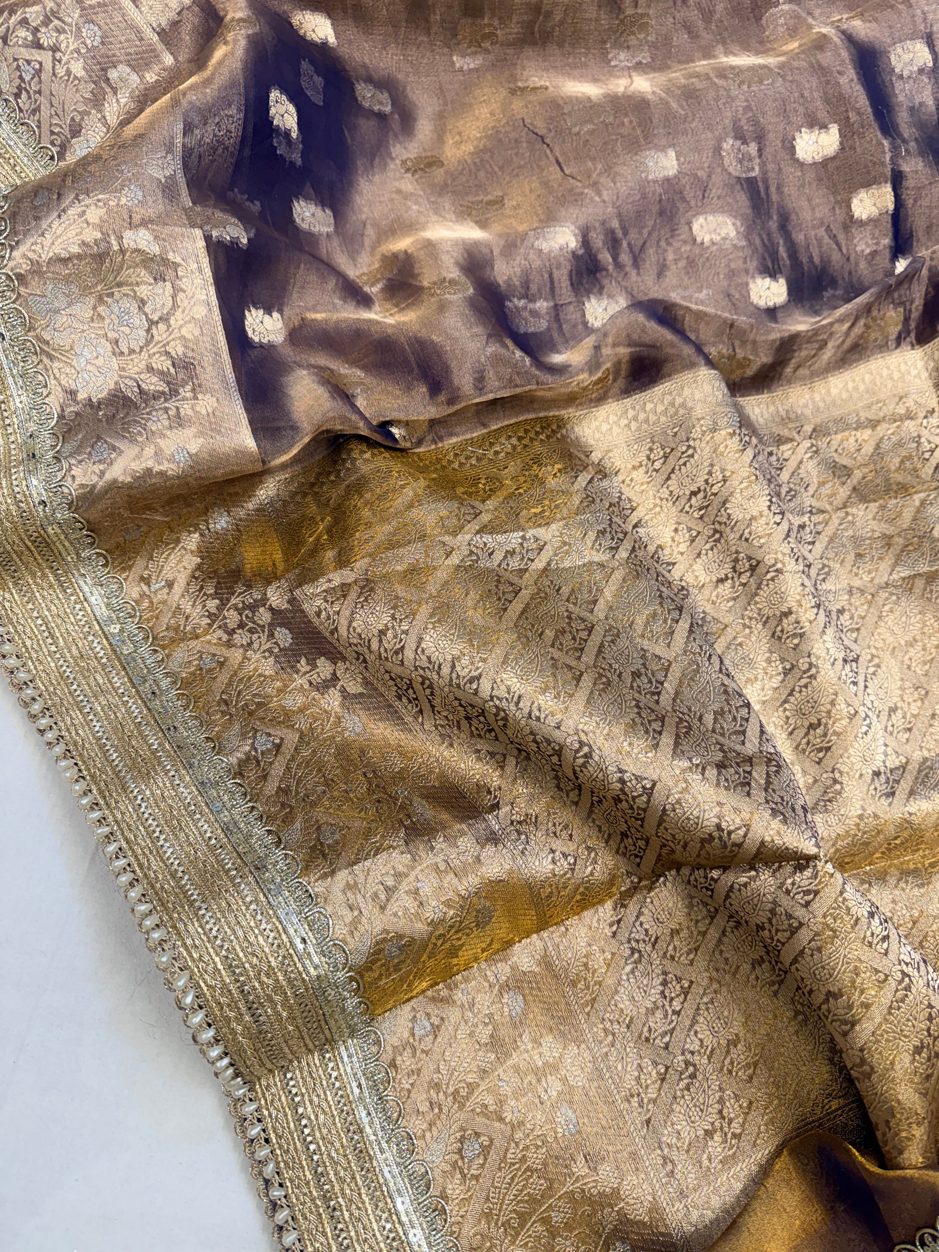 Navy blue tissue silk kadhwa buti gotappati saree