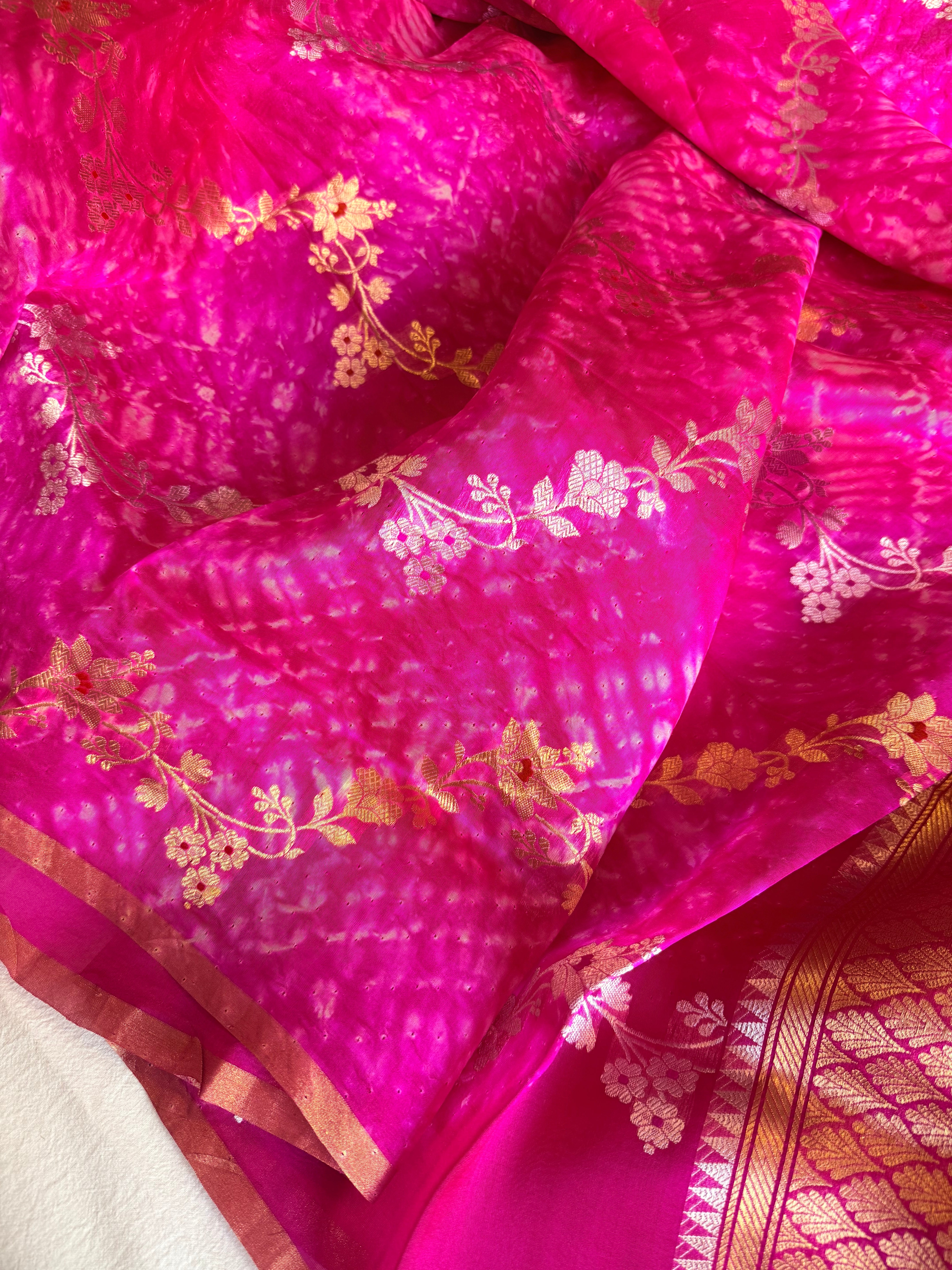 Shibori edit - Banarasi kora silk kadhwa buti shibori hand dyed saree