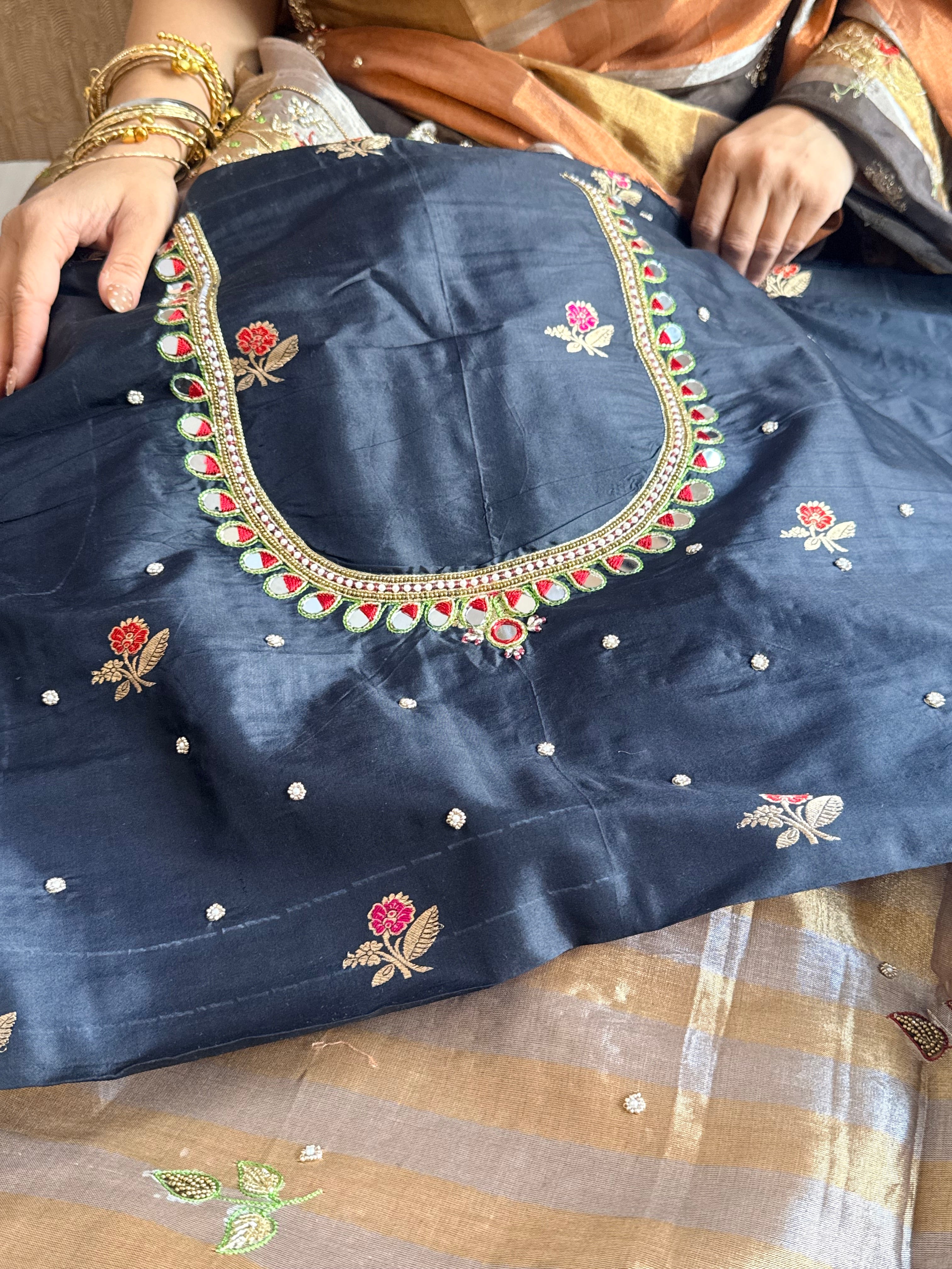 Kanjivaram banarasi tissue silk hand embroidered kadhwa saree with katan silk blouse