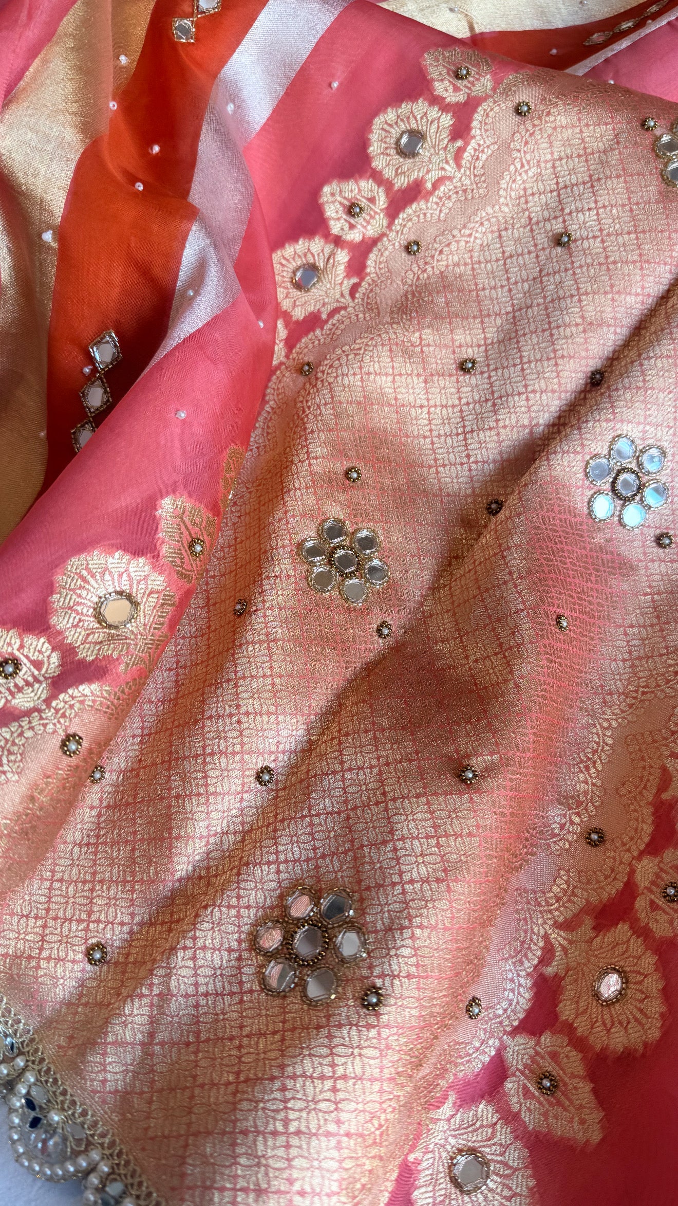 Rang birangi 2.0 - Kora silk mirrorwork hand embroidered rangkaat saree
