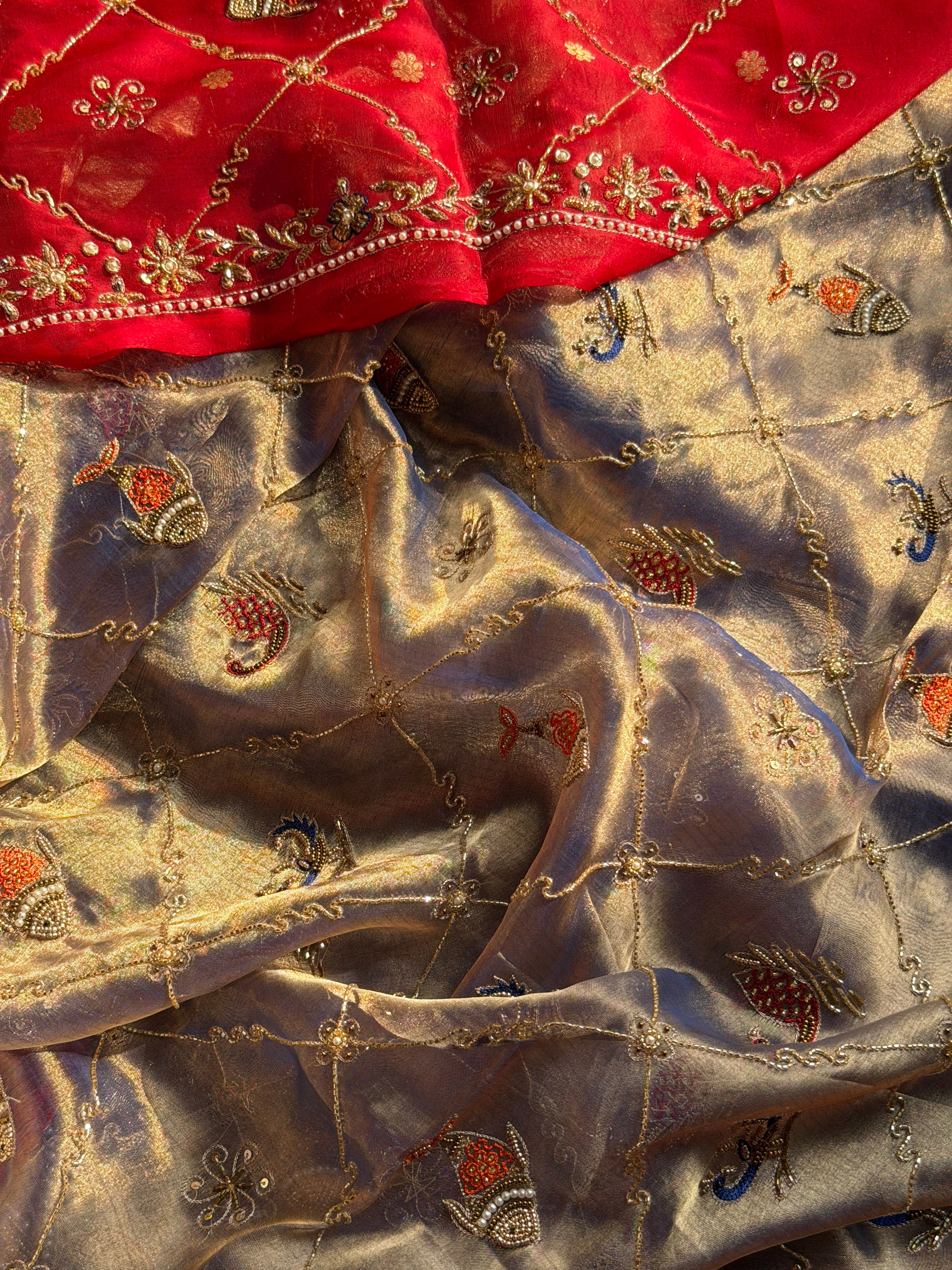 Husn edit shikargah animal motif blush blue hand embroidered saree