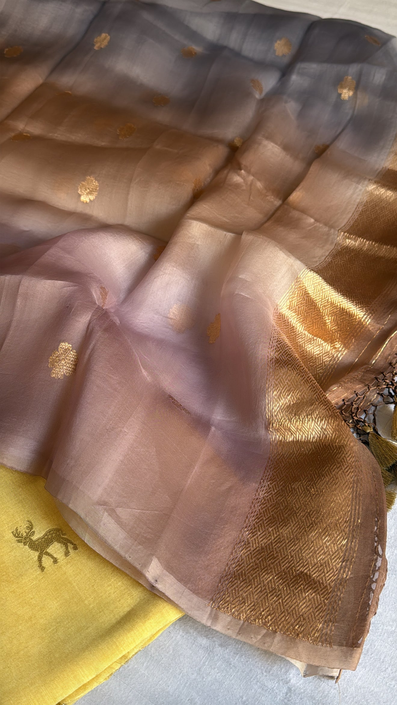 Vivah edit - Figure motif chiniya silk kurta paired with shaded Kora silk duppata set