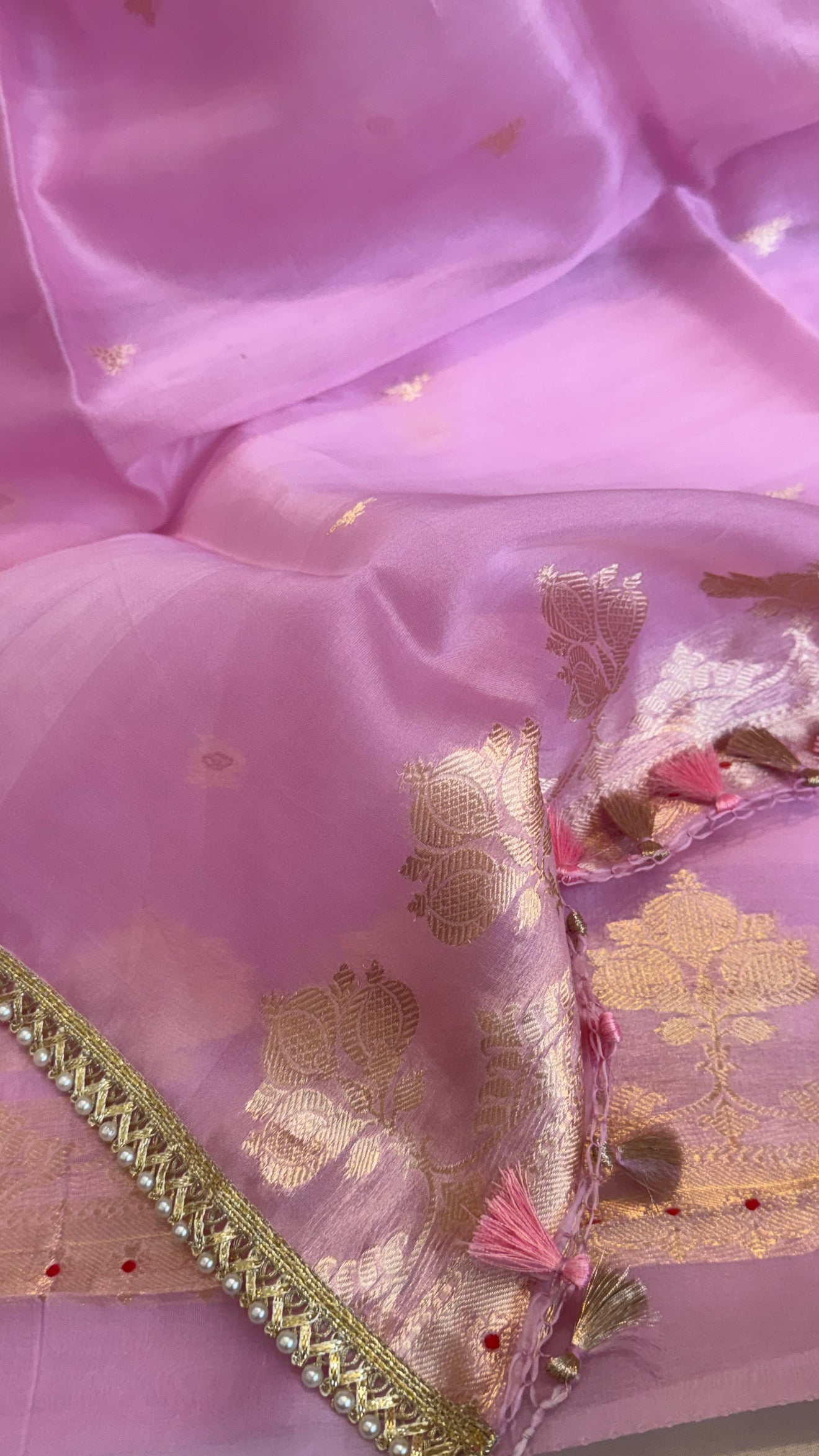 Banarasi blush pink kora silk kadhwa suit set