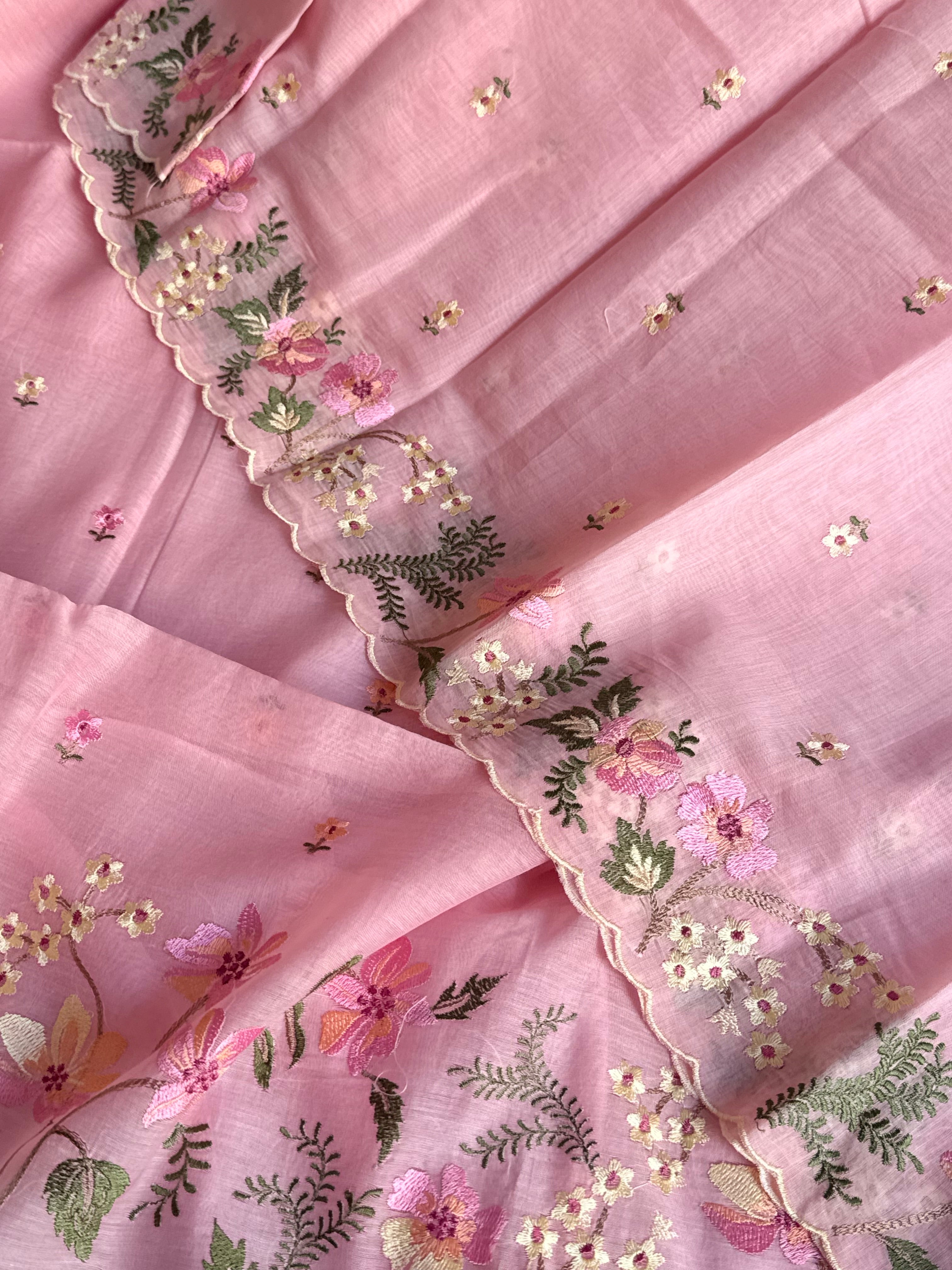 Suits under 10k - Mul cotton parsi gara hand embroidered suit set