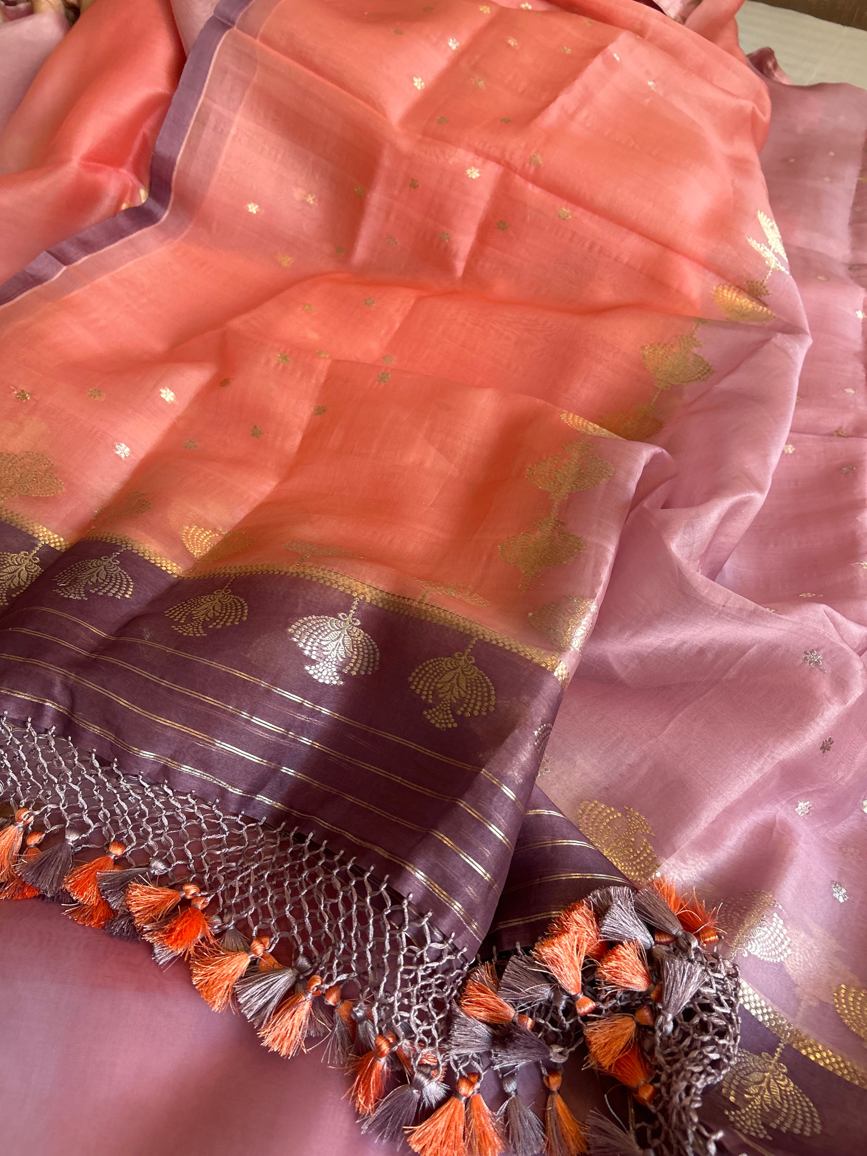 Rainbow dye banarasi kora silk kadhwa buti suit sets