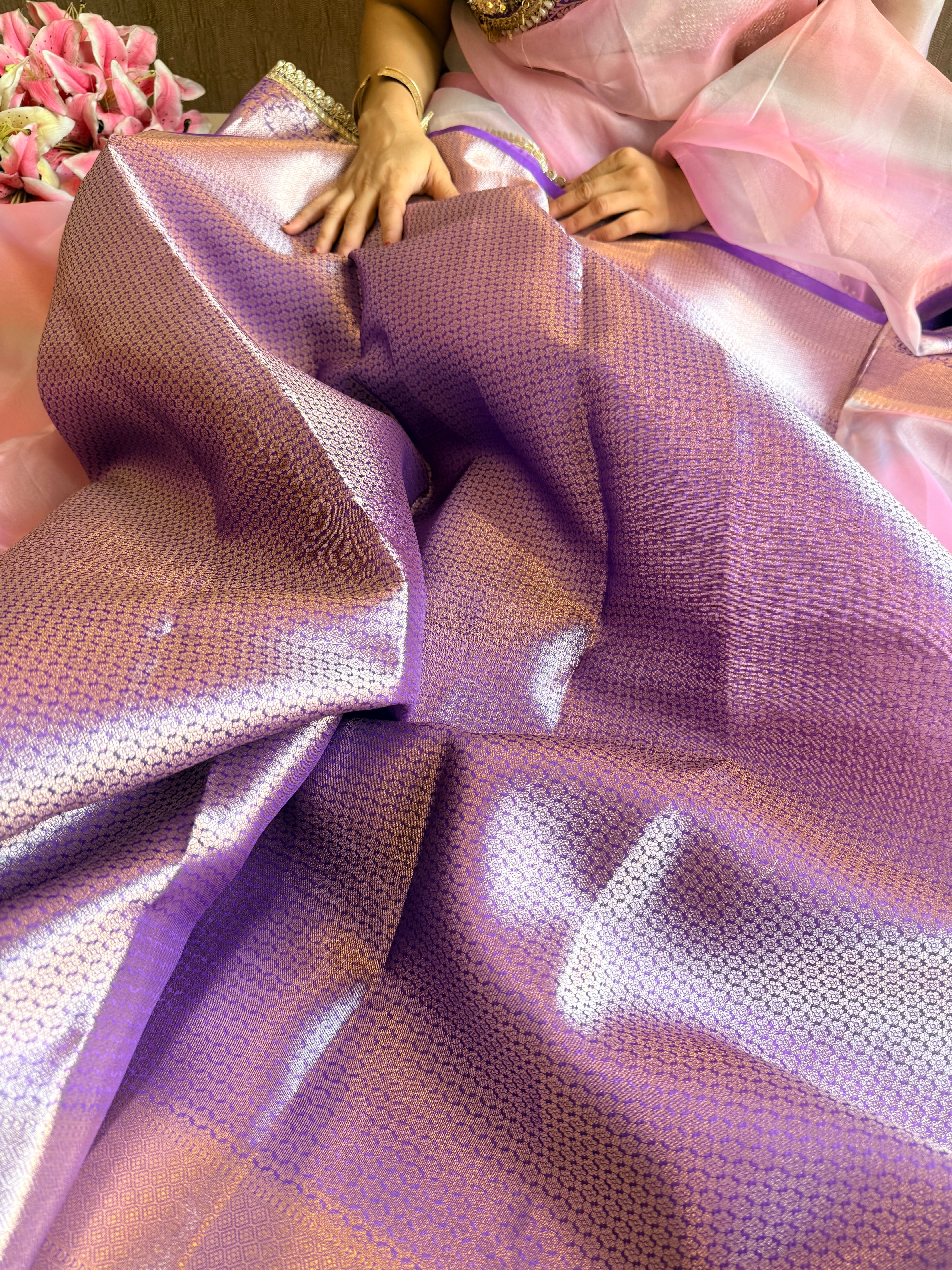 Banarasi kora silk rainbow dyed kadhwa saree with gotapatti work