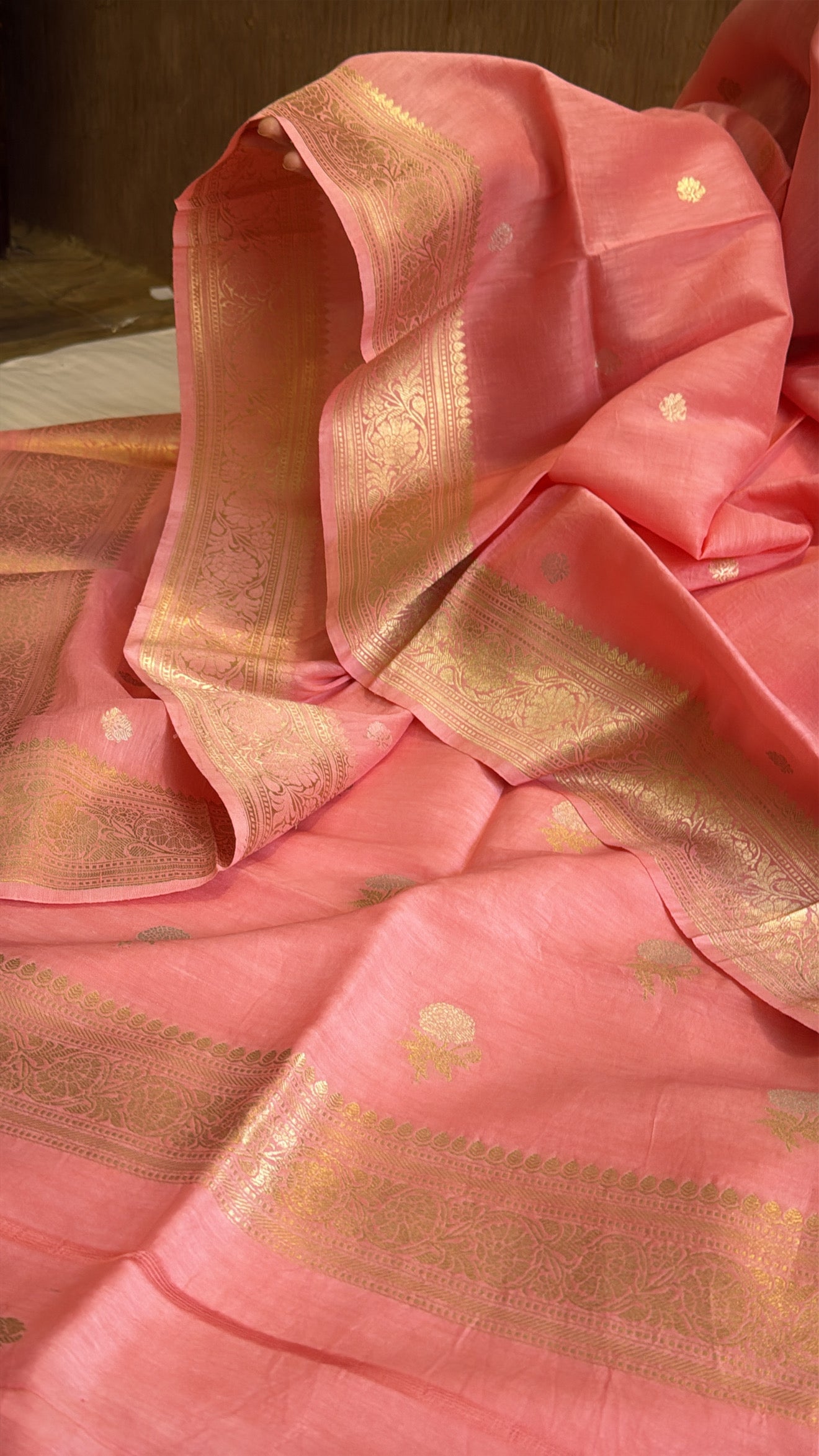 Blush peach linen gorgette kadhwa suit set