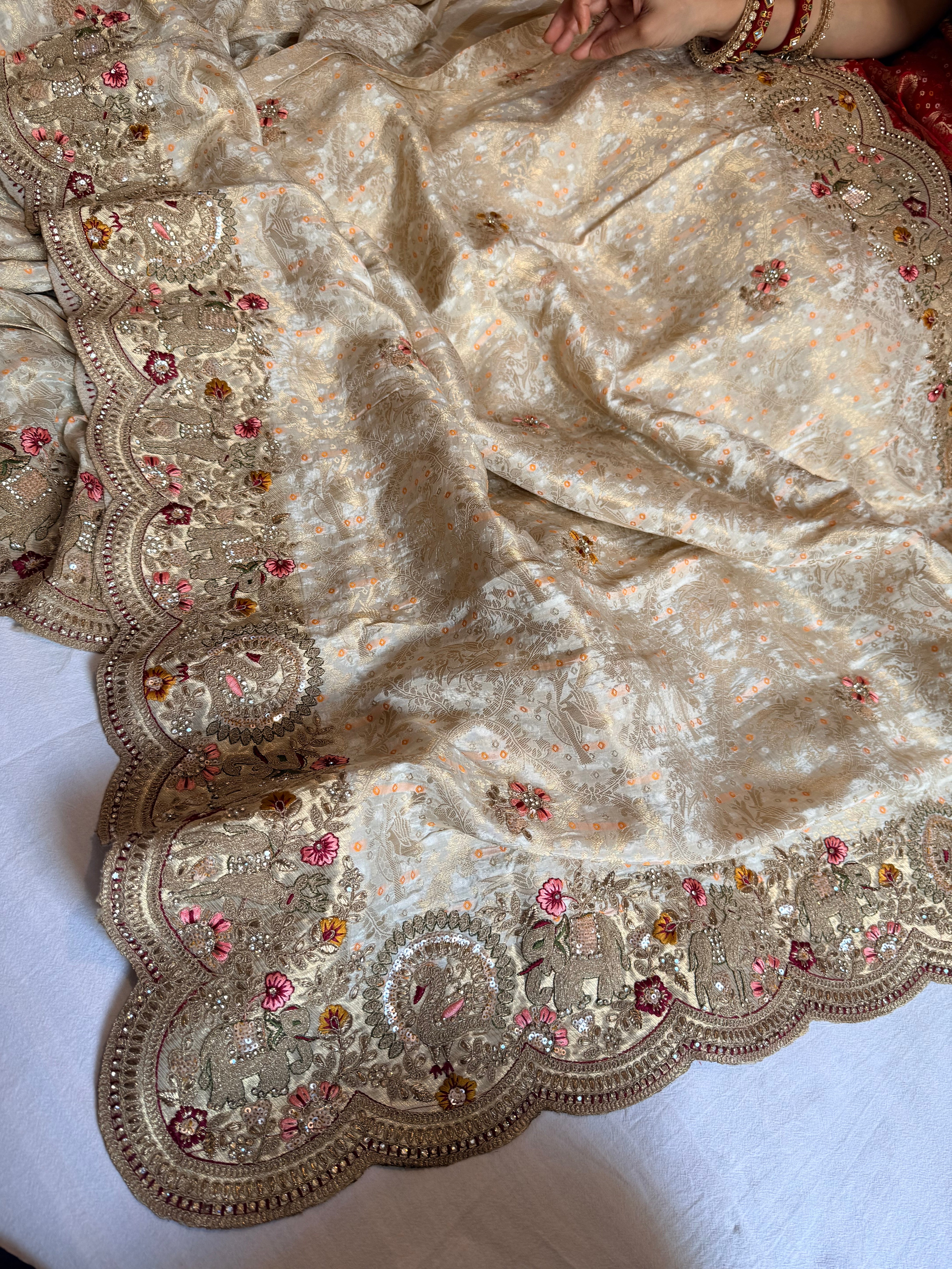 Banarasi bandhej crepe tissue silk embroidered saree