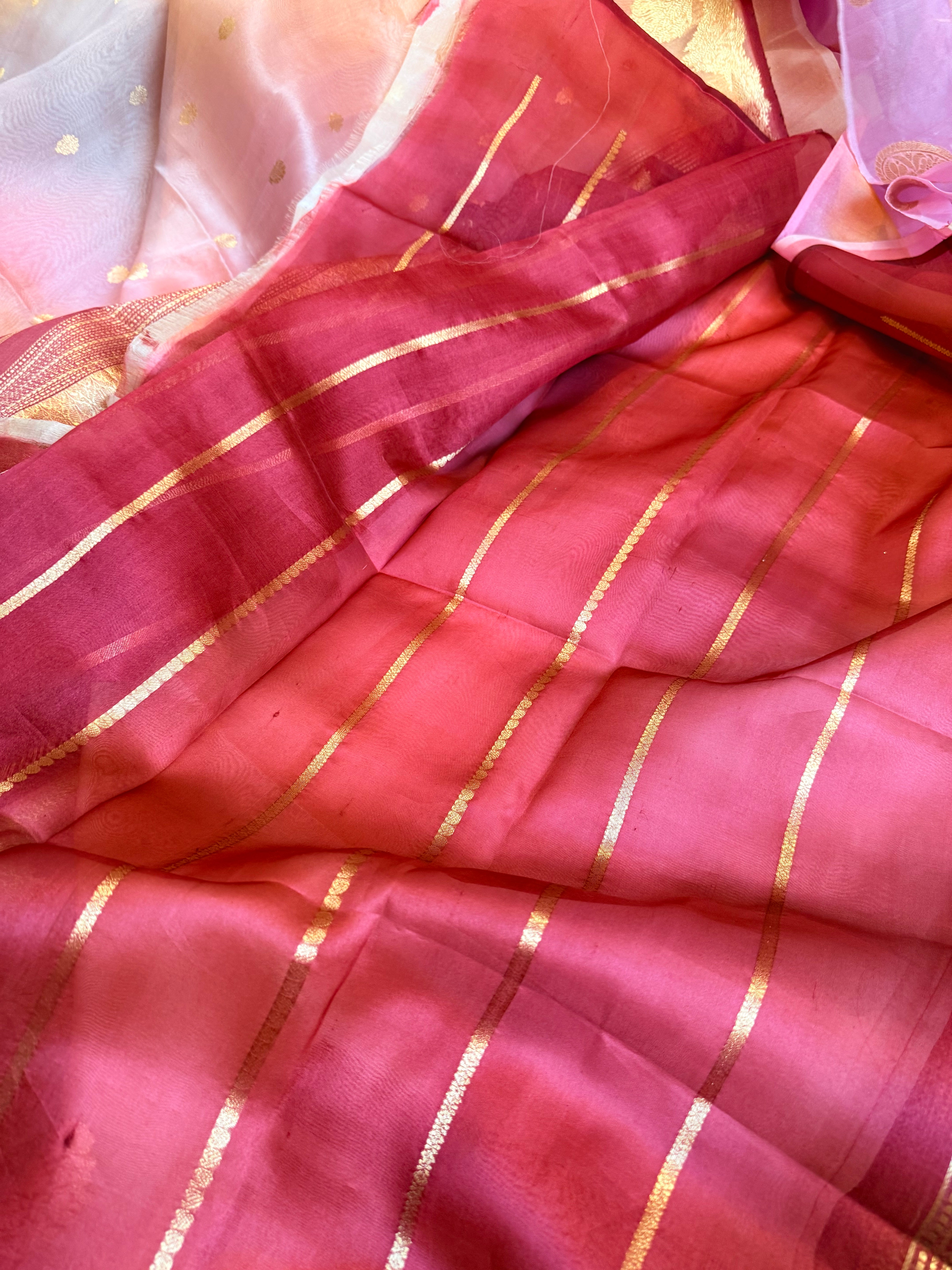 Kora silk shaded rainbow dyed kadhwa handloom saree