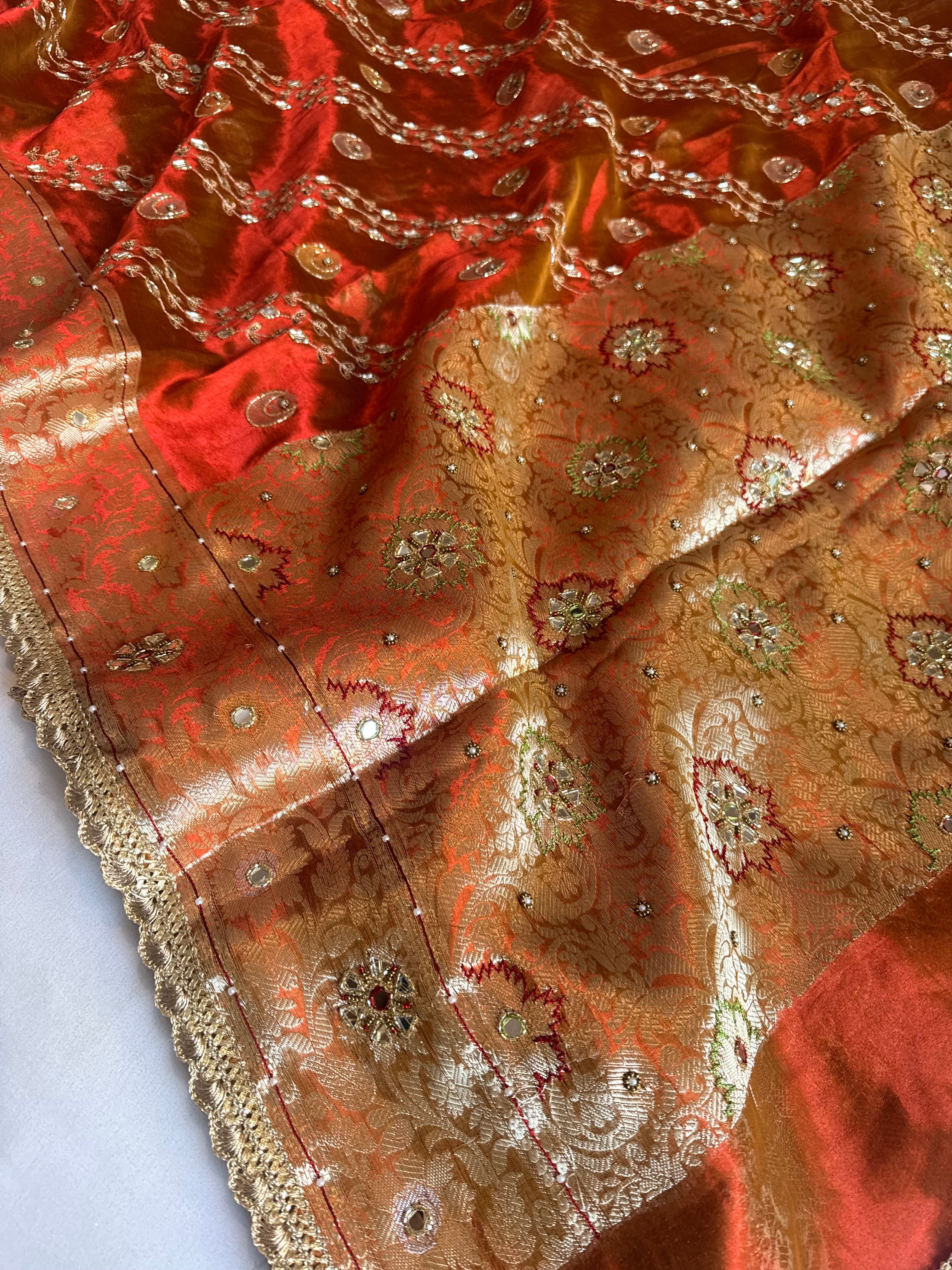 Maharani chand buta kadhwa tissue silk hand embroidered saree duppata set