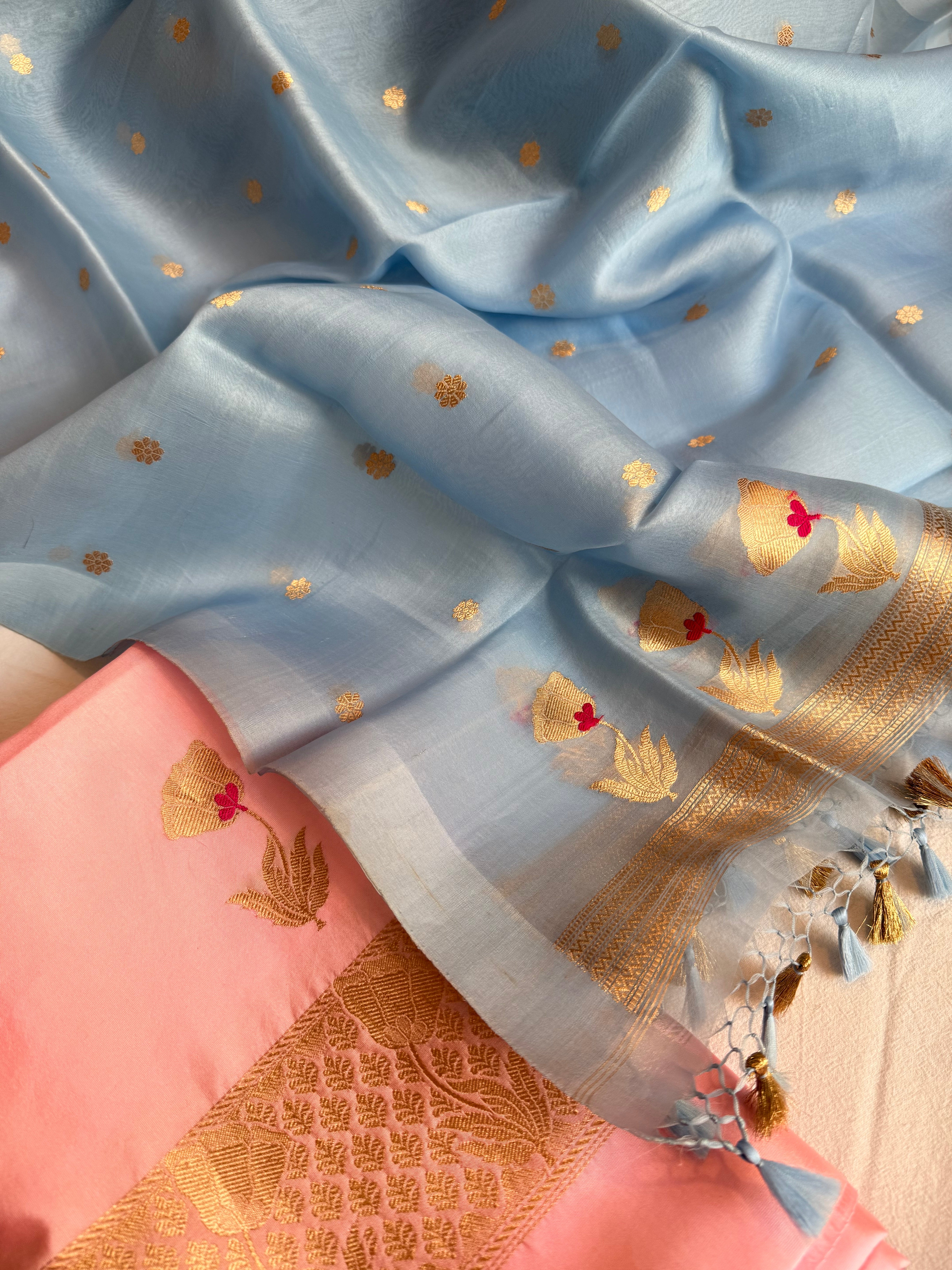 Rose buta spun chiniya silk kadhwa buti suit set