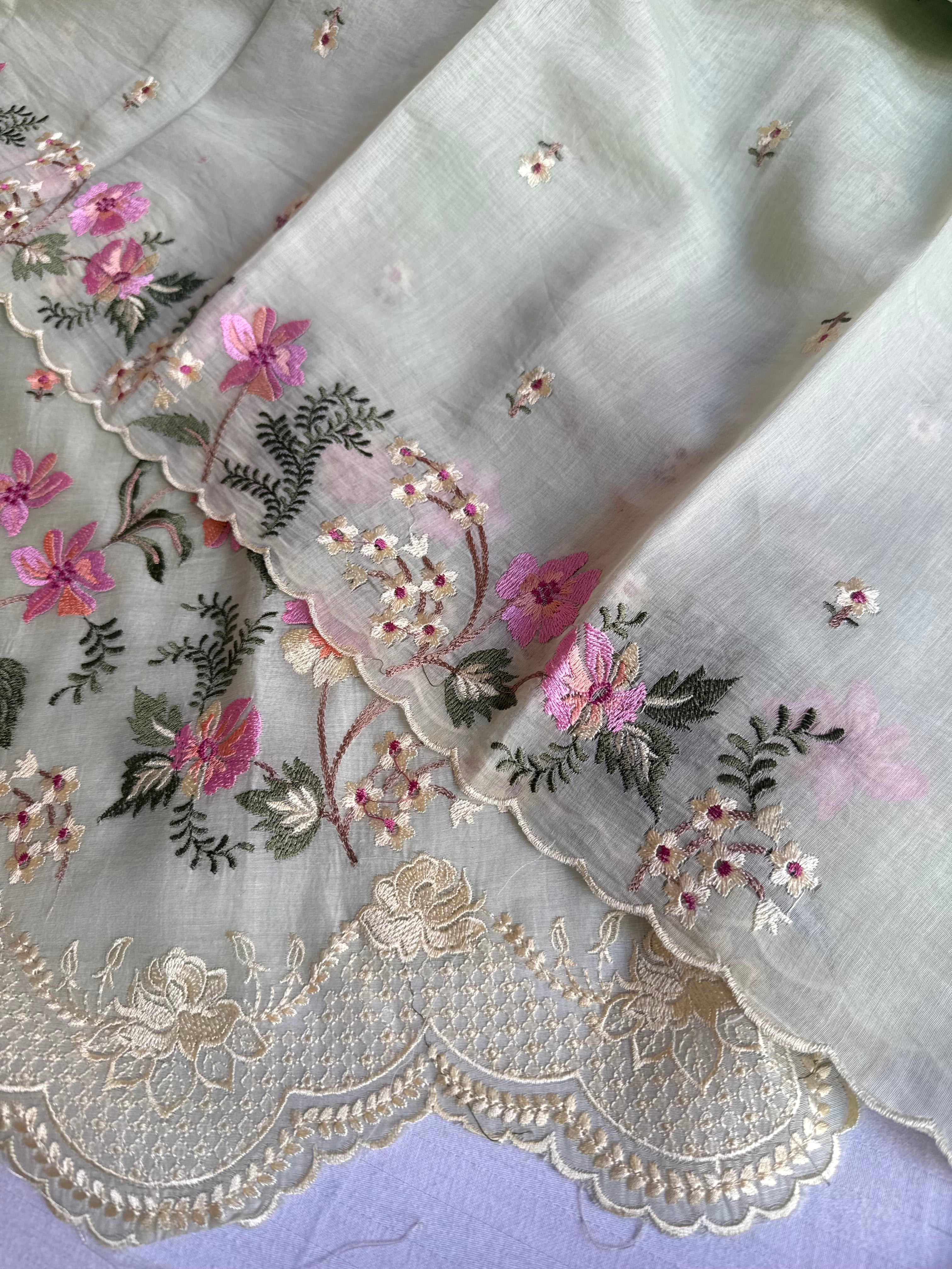 Suits under 10k - Mul cotton parsi gara hand embroidered suit set
