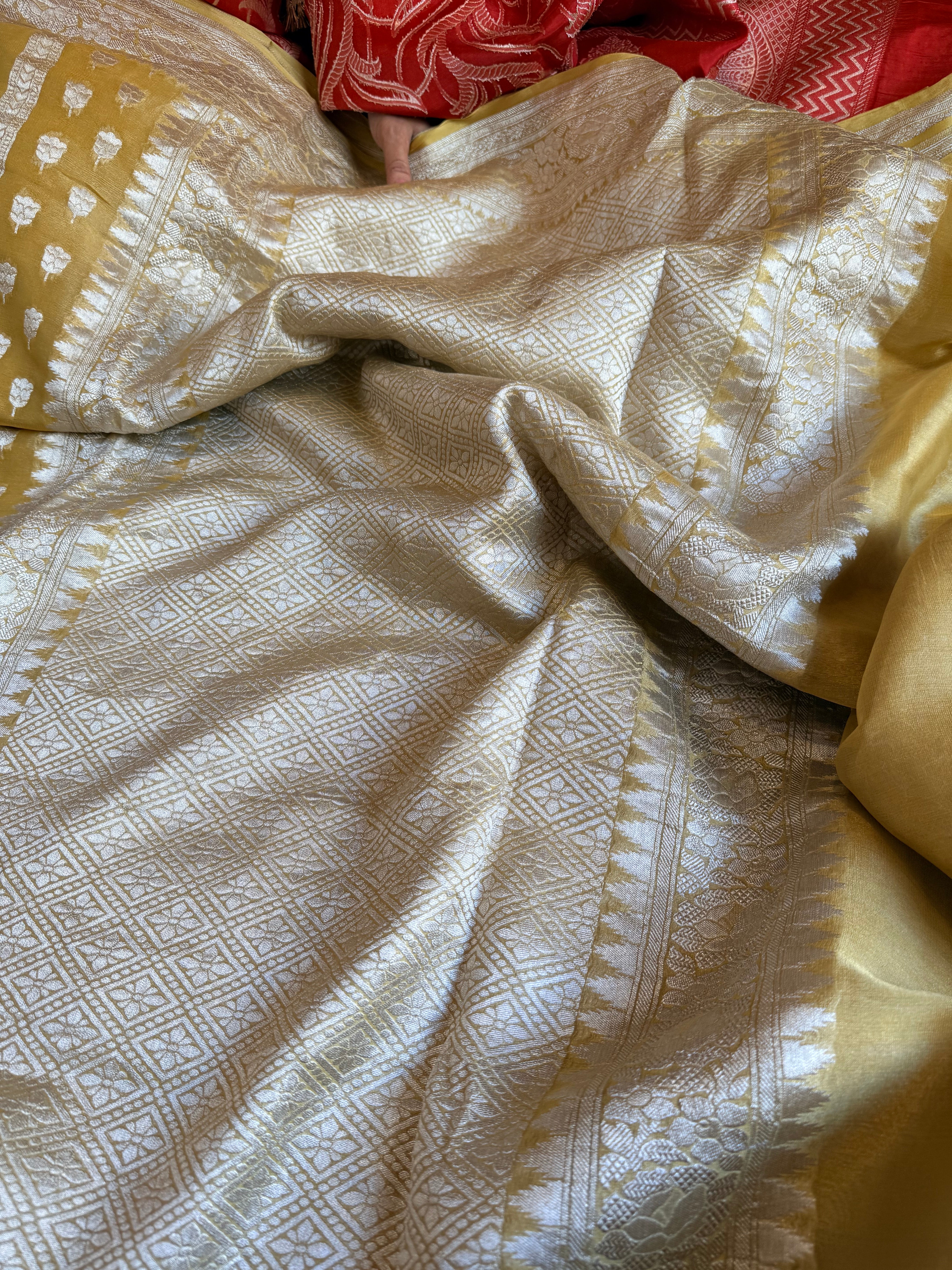 Chiffon olive tissue gorgette kadhwa soft silk saree