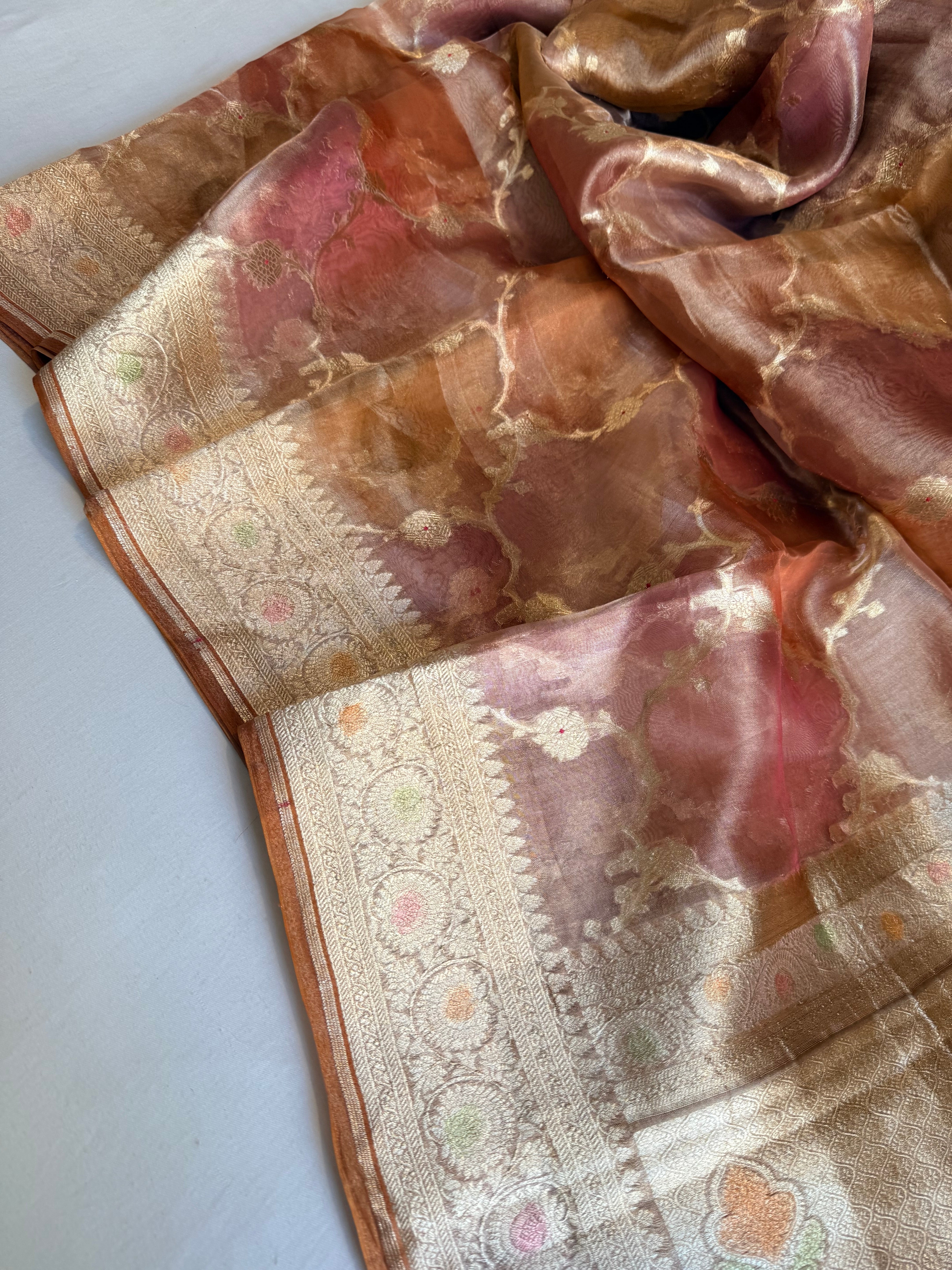 Rangeen diamond tissue silk kadhwa jungla rangkaat saree