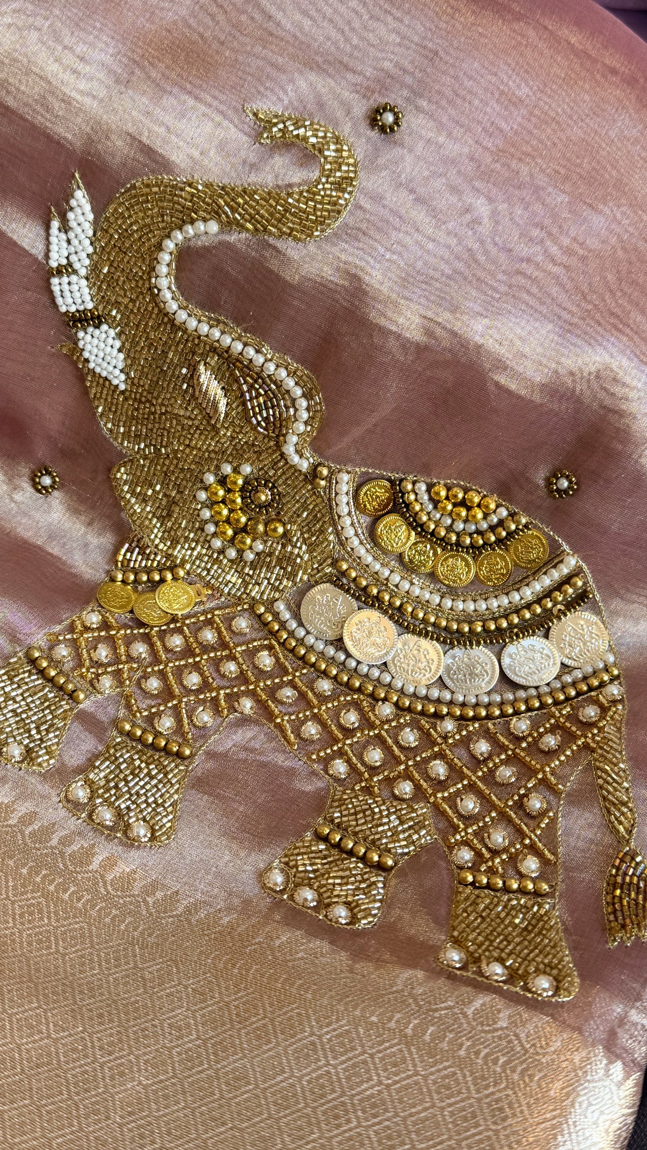 Gulabi jadau edit - Soft pink tissue silk jadau work hand embroidered saree