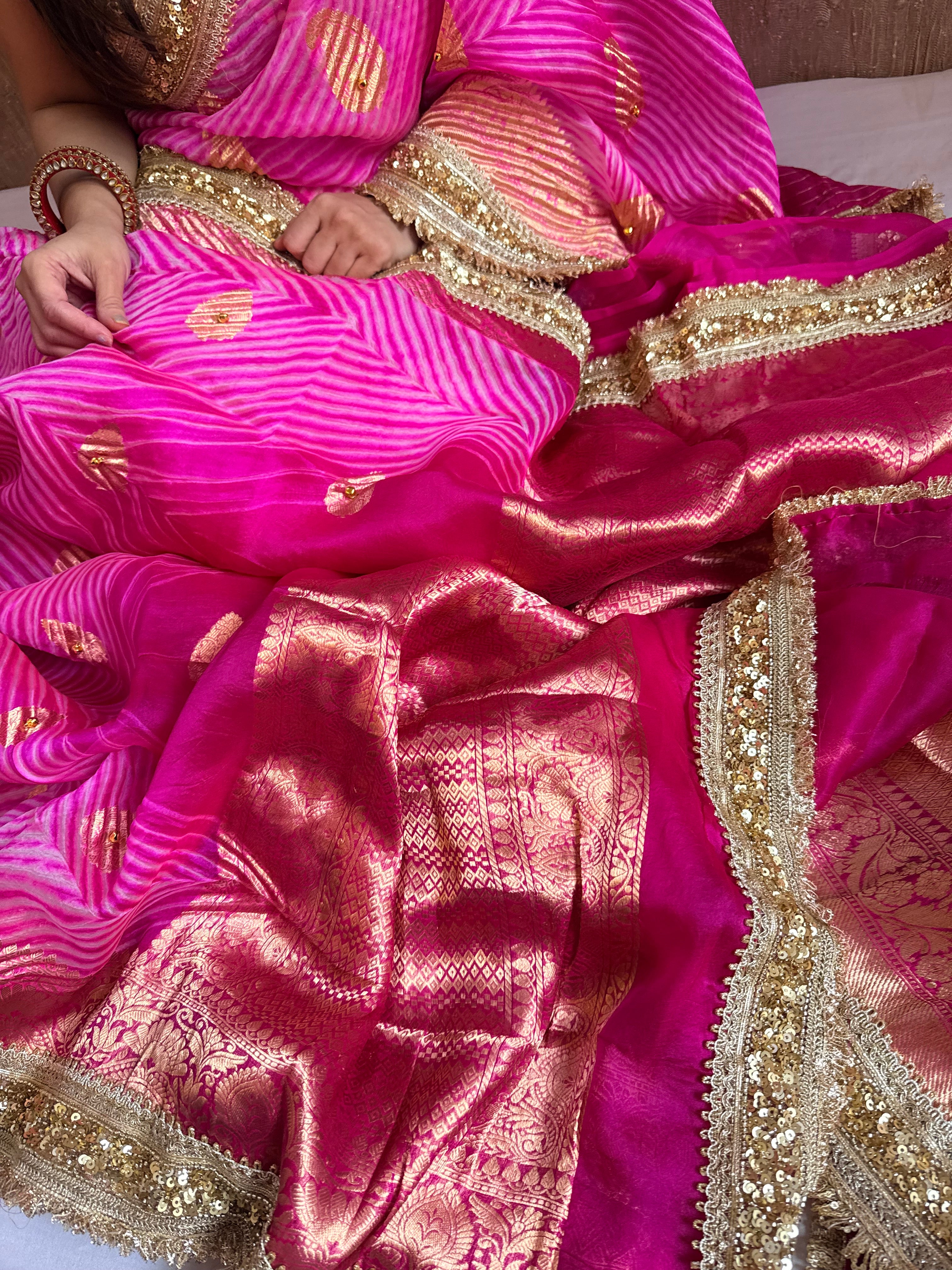 Kamal edit arshi dyed kora silk hand embroidered ghungroo work saree