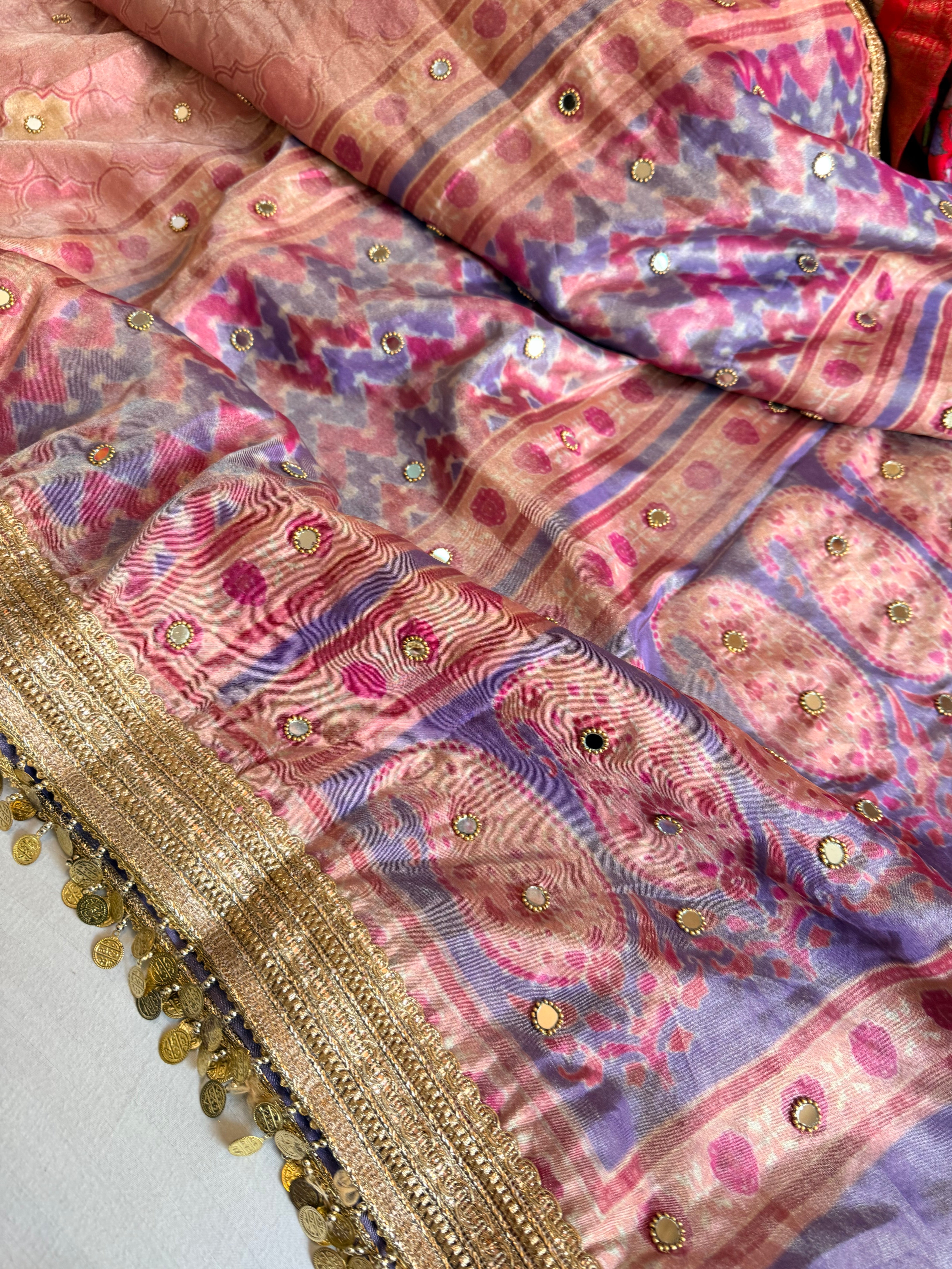 Printed tissue silk hand embroidered kadhwa gotapatti saree