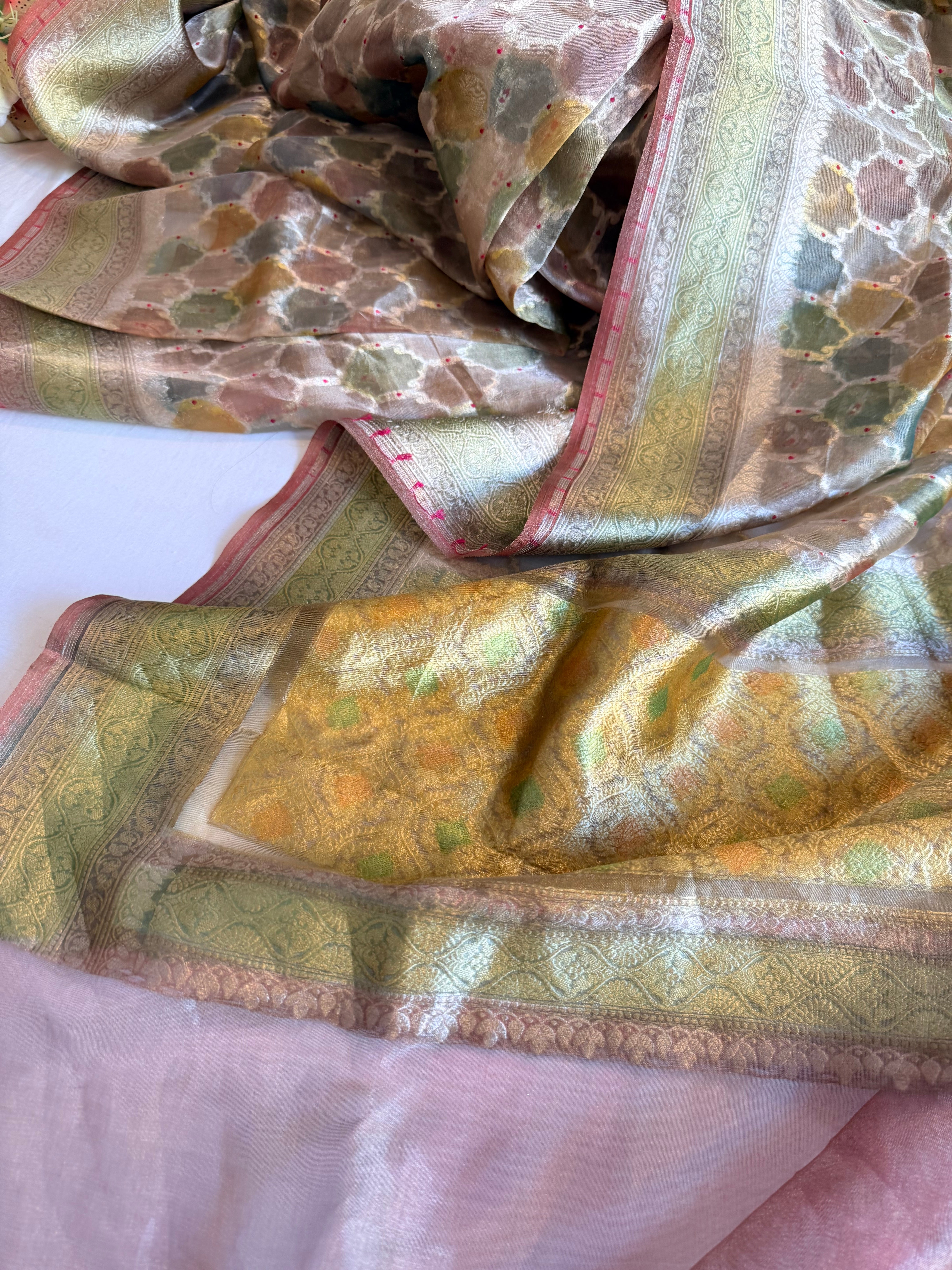Rangeen diamond tissue silk kadhwa jungla rangkaat saree
