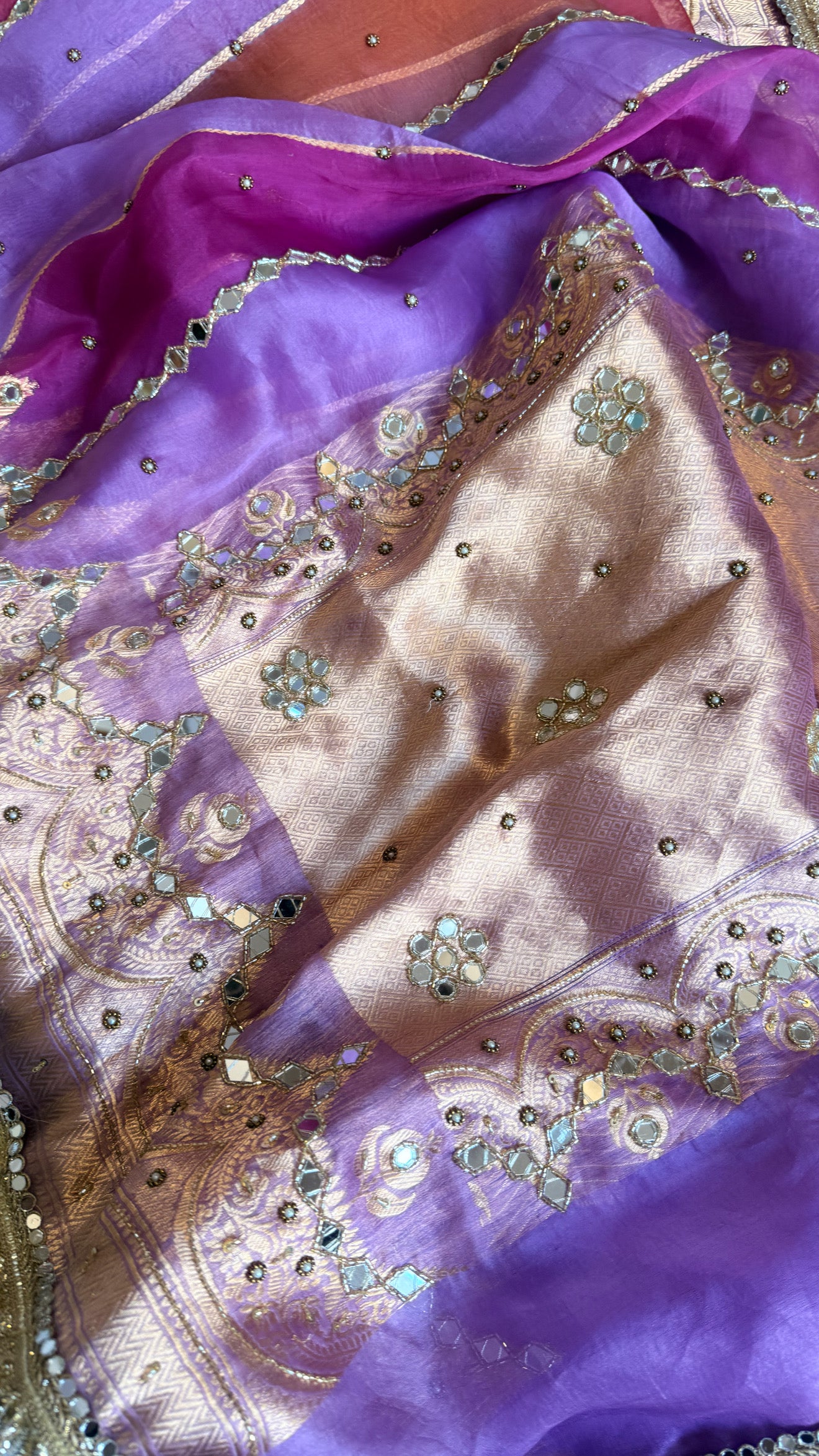 Rang birangi 2.0 - Kora silk mirrorwork hand embroidered rangkaat saree