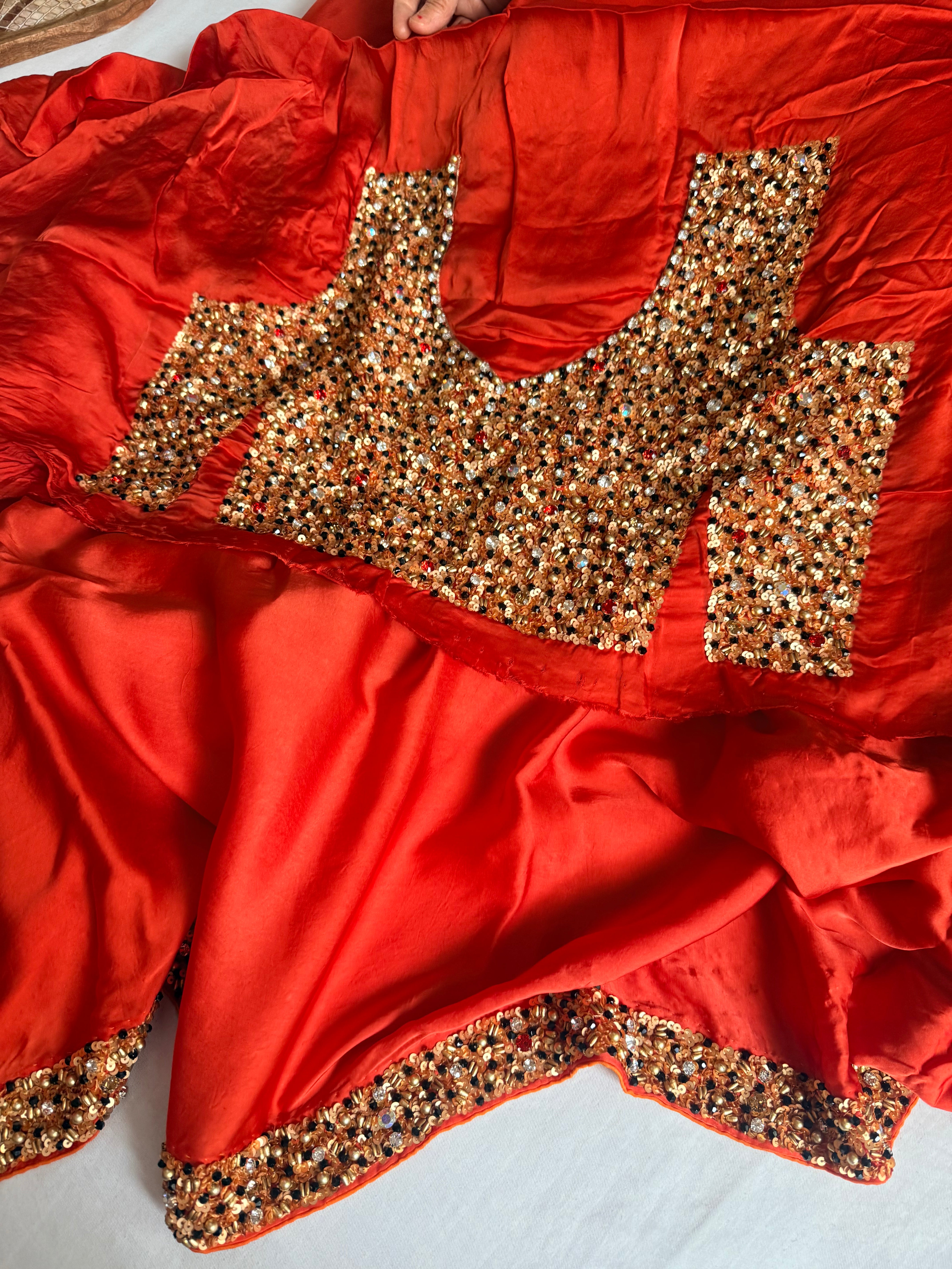 Mashru banarasi satin-sequin work hand embroidered cocktail edit saree
