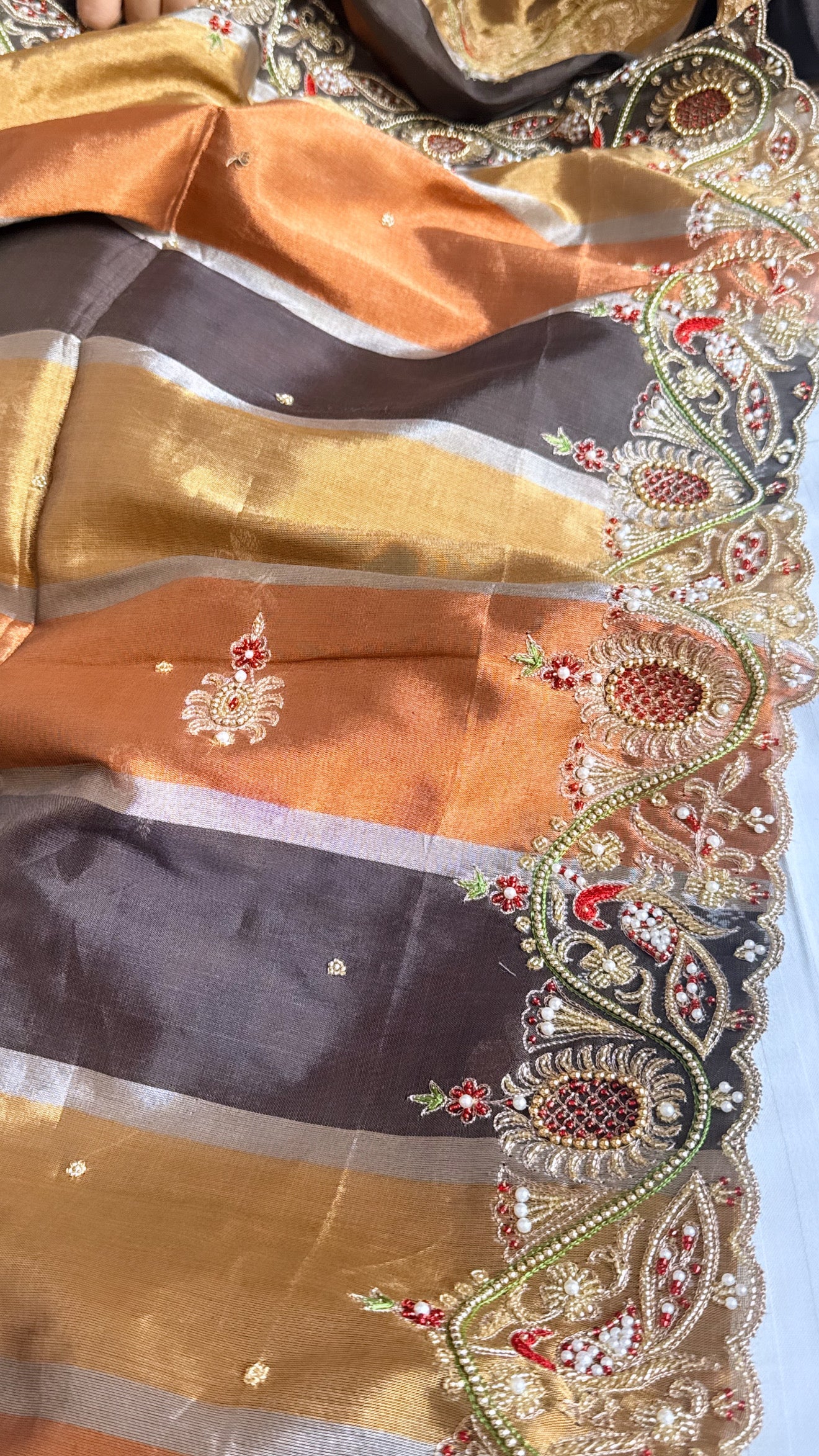 Kanjivaram banarasi tissue silk hand embroidered kadhwa saree with katan silk blouse