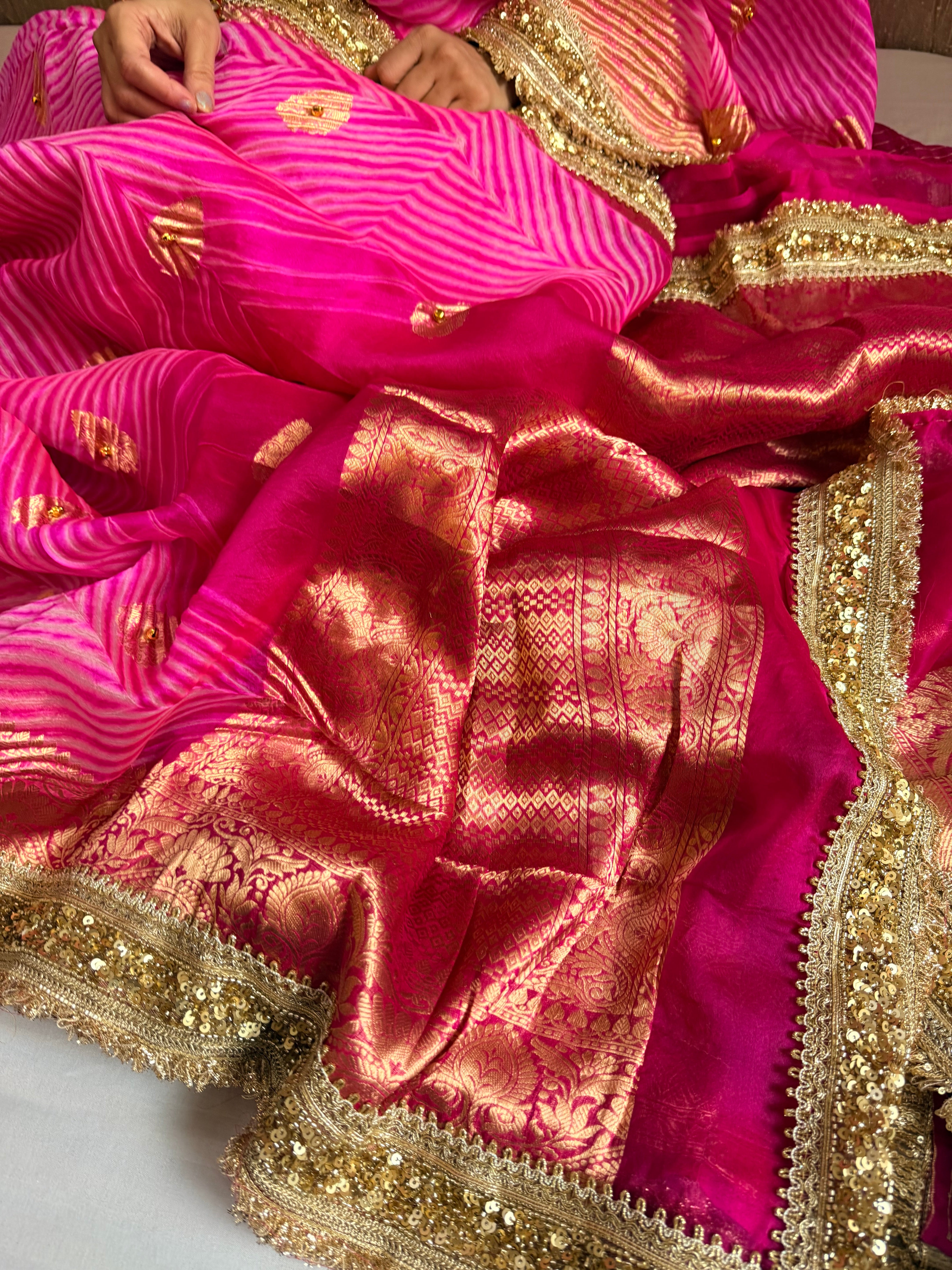 Kamal edit arshi dyed kora silk hand embroidered ghungroo work saree