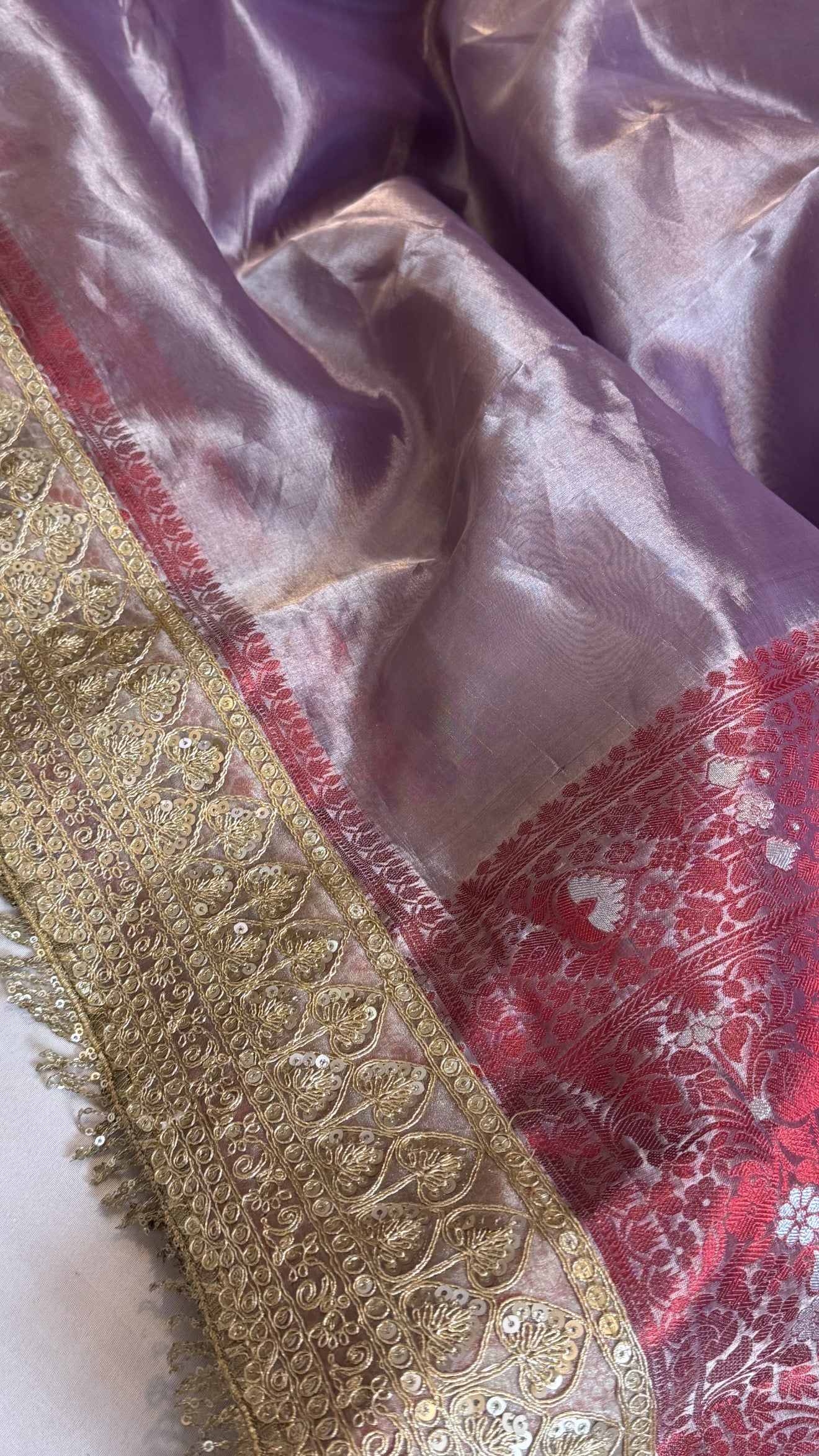Maharani dreamy lavender tissue silk kadhwa meenakari saree