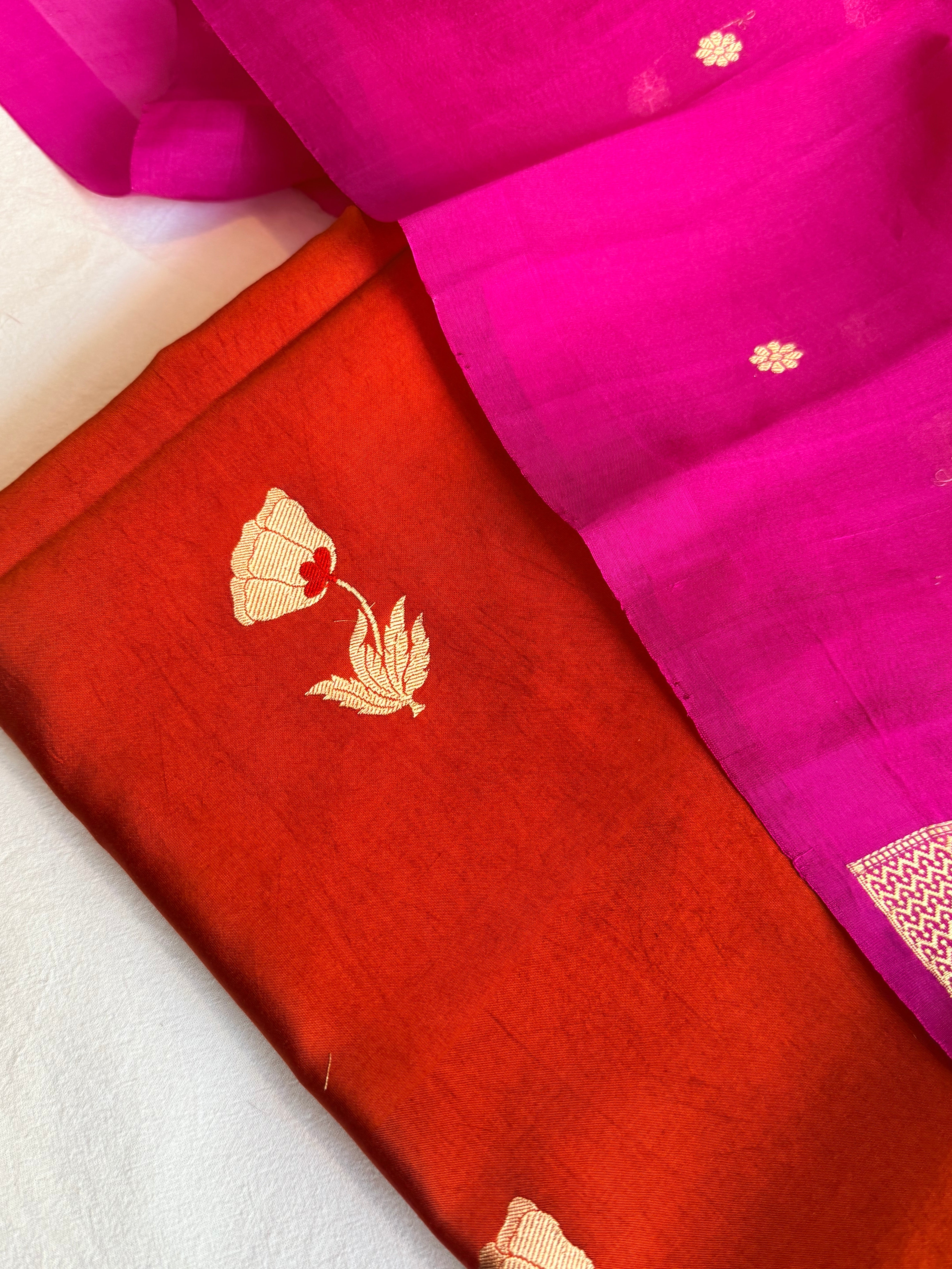 Rose buta spun chiniya silk kadhwa buti suit set