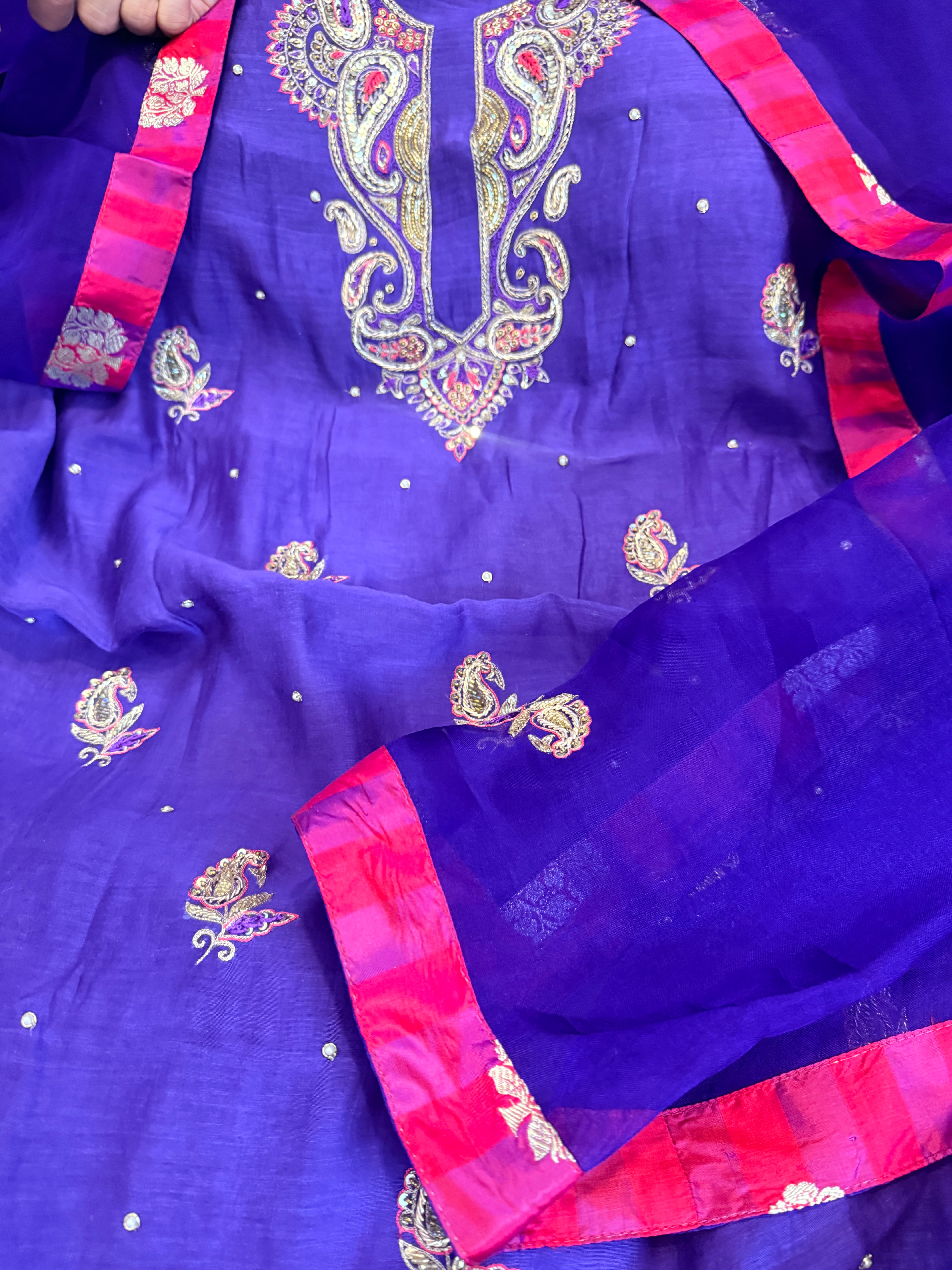 Electric blue kora silk gotapatti hand embroidered suit set