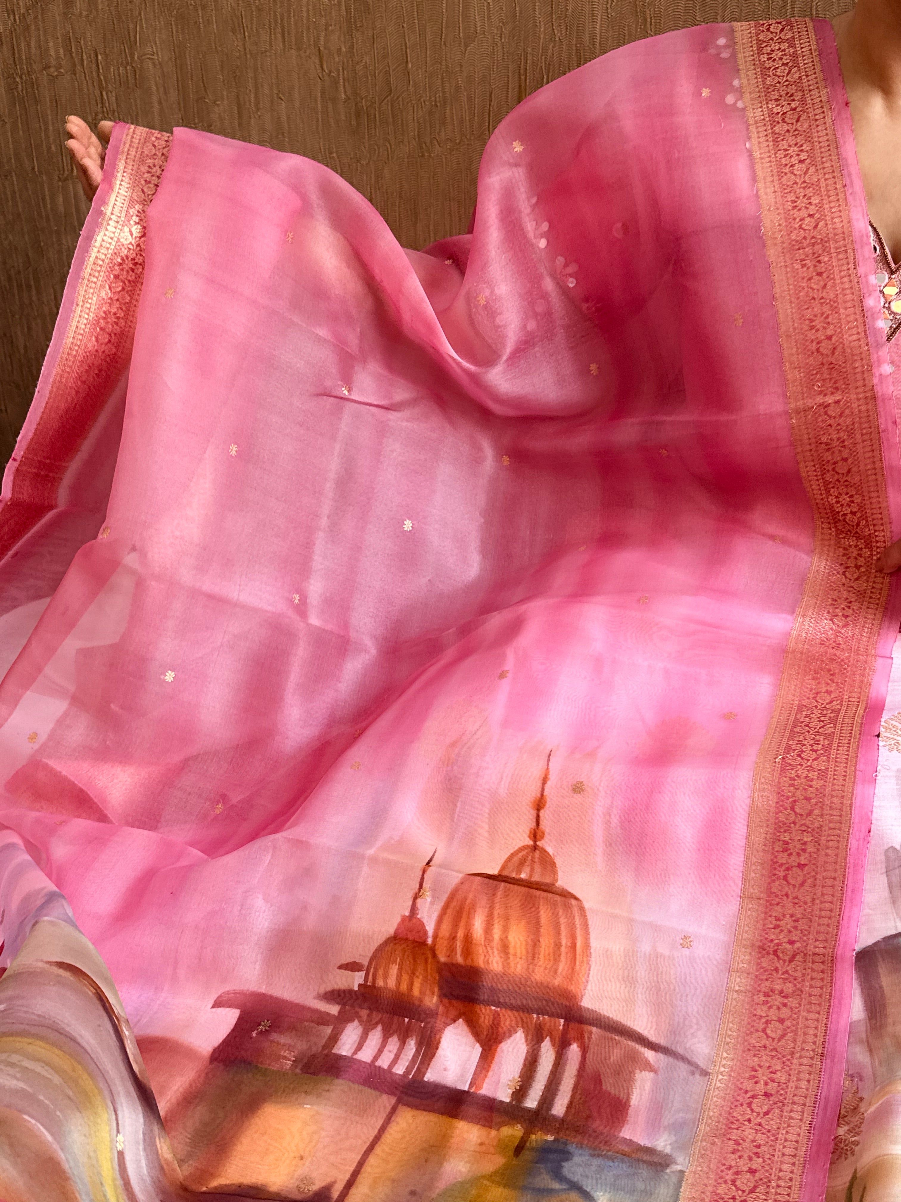 Banarasi kora silk handpainted ghatwork kadhwa buti rainbow dye suits