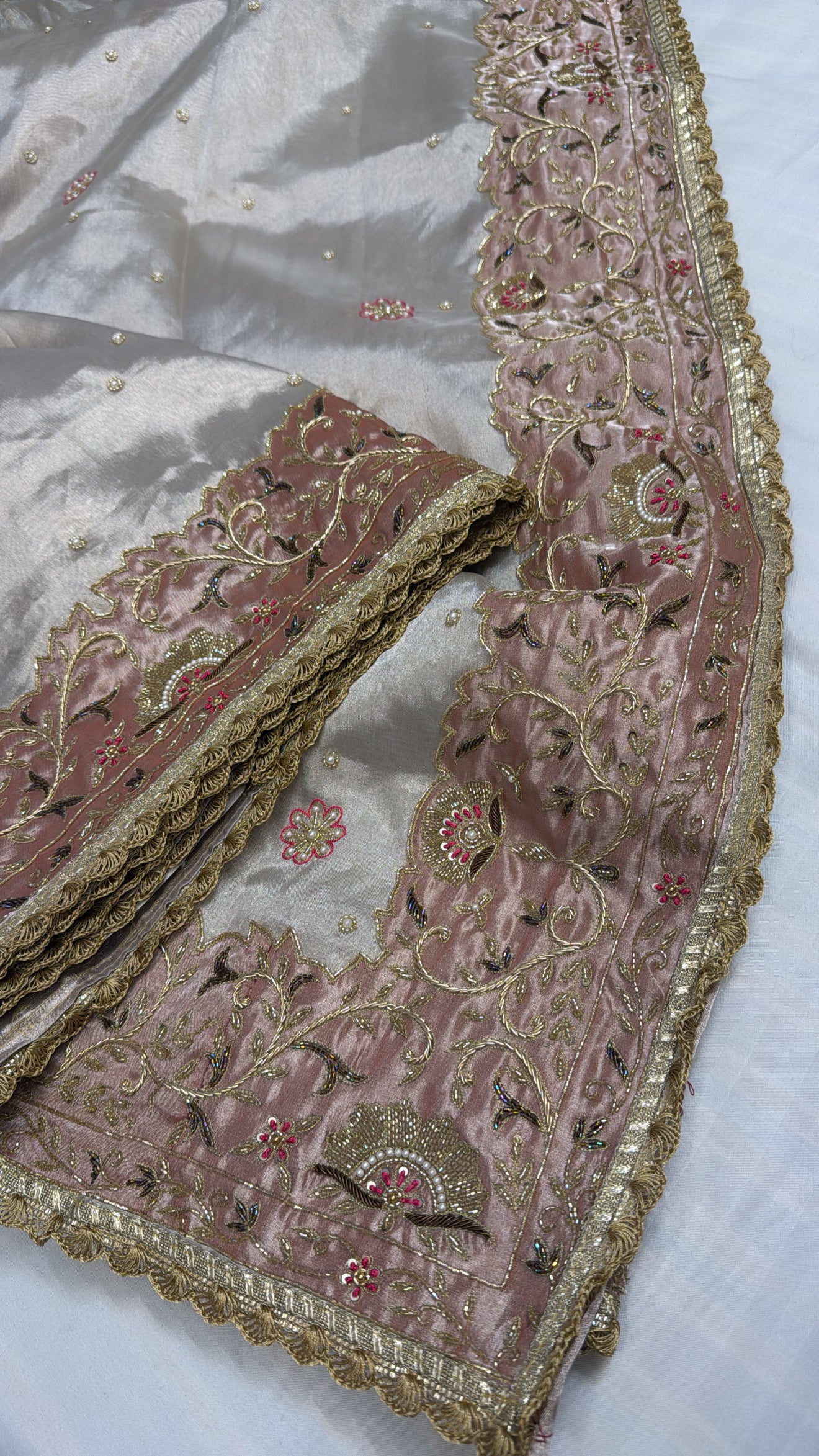 Banarasi heavy zardozi border tissue silk hand embroidered saree