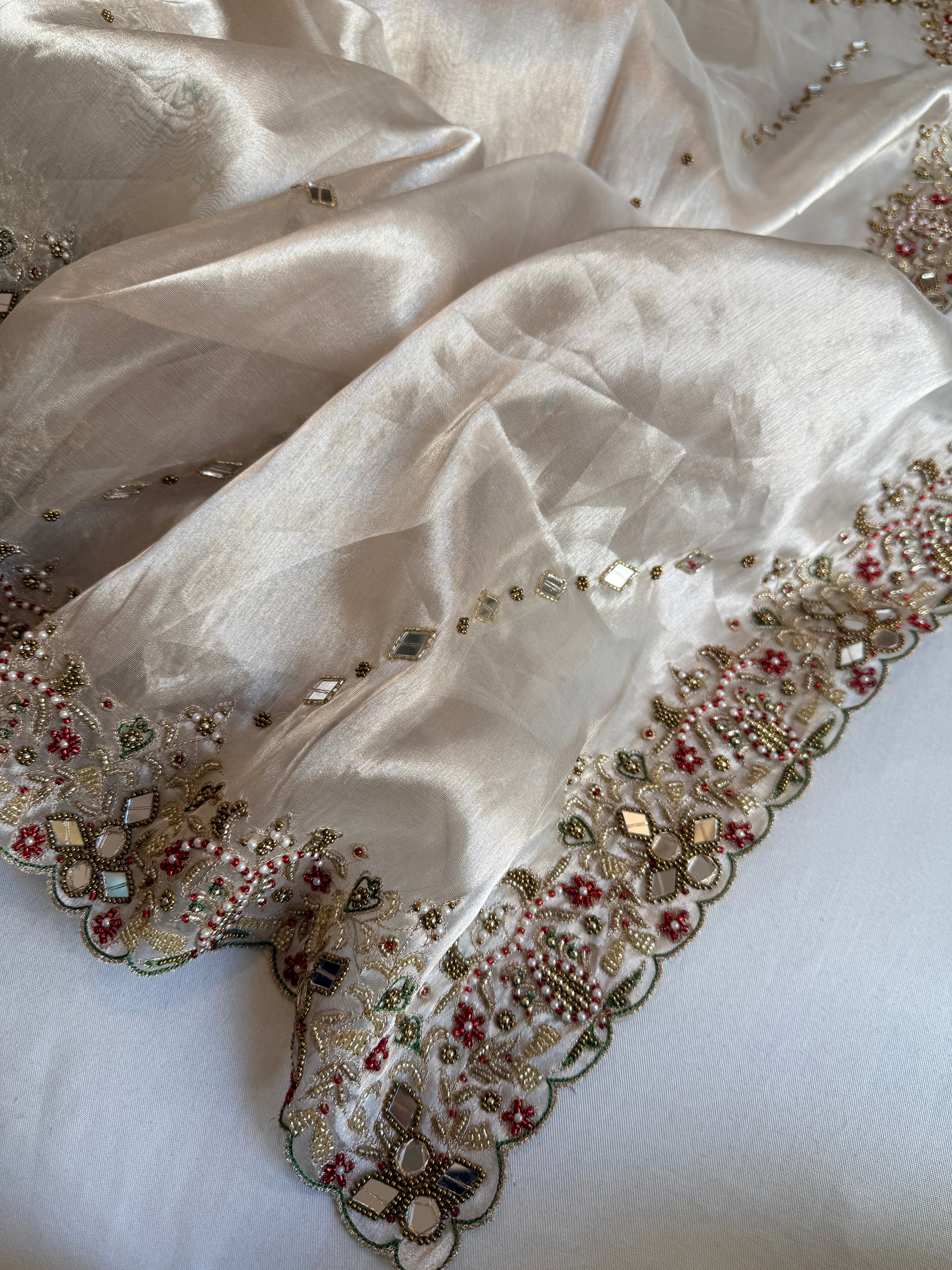 Jheel edit tissue silk diamond hand embroidered kadhwa saree