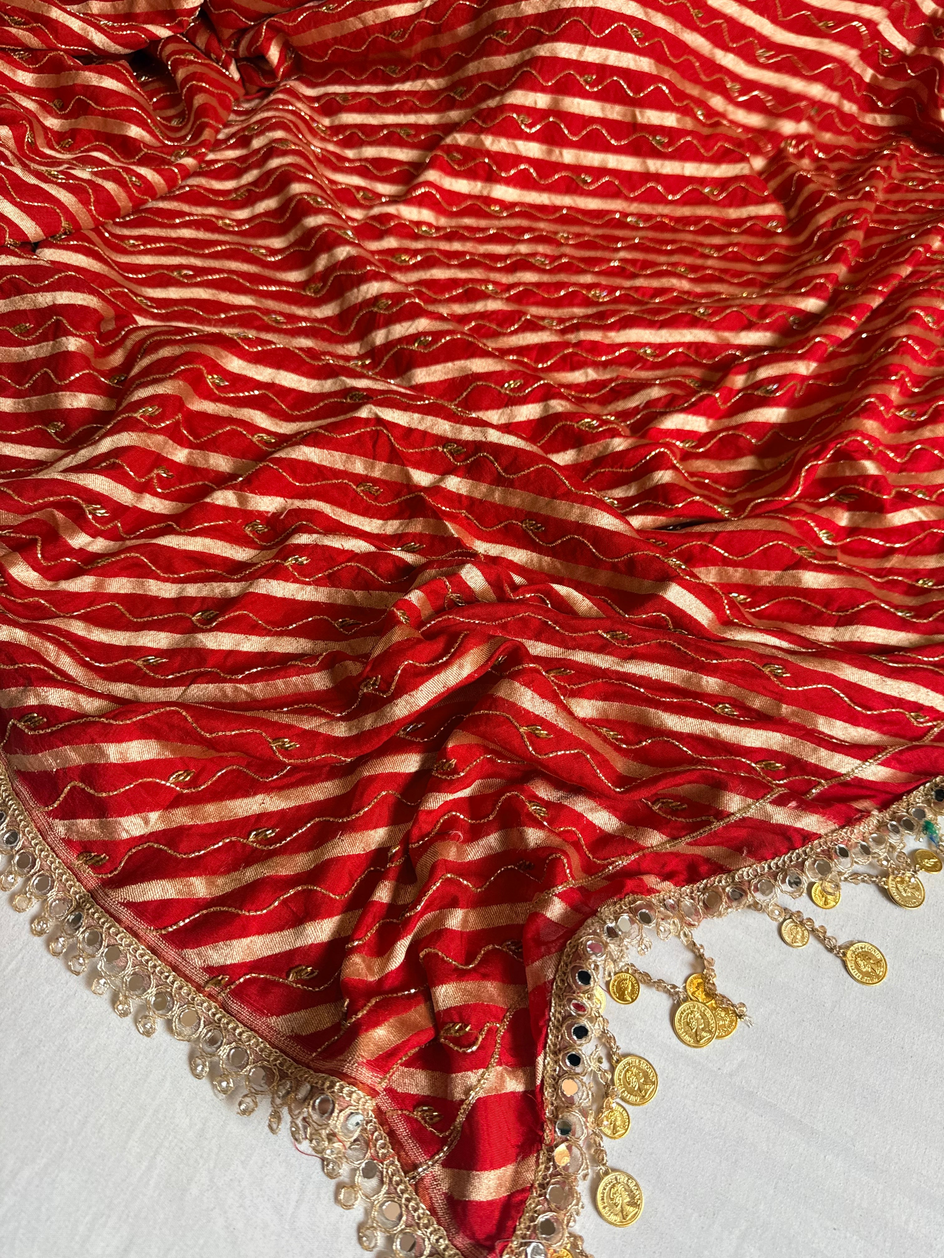 Moonga silk bridal red hand embroidered jadauwork kadhwa saree