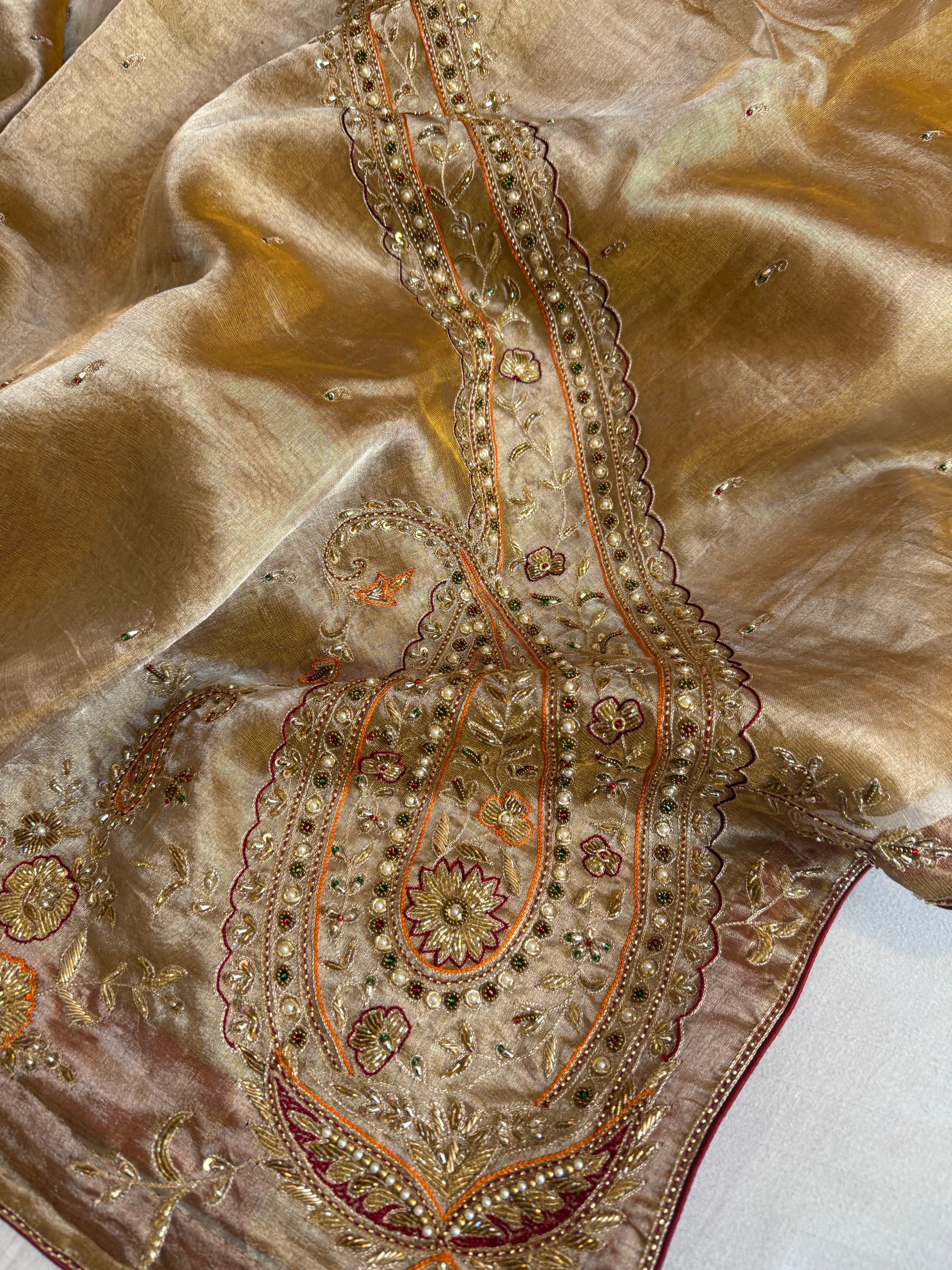 Pakeezah edit 2.0 - Molten gold zardozi hand embroidered tissue silk kadhwa saree