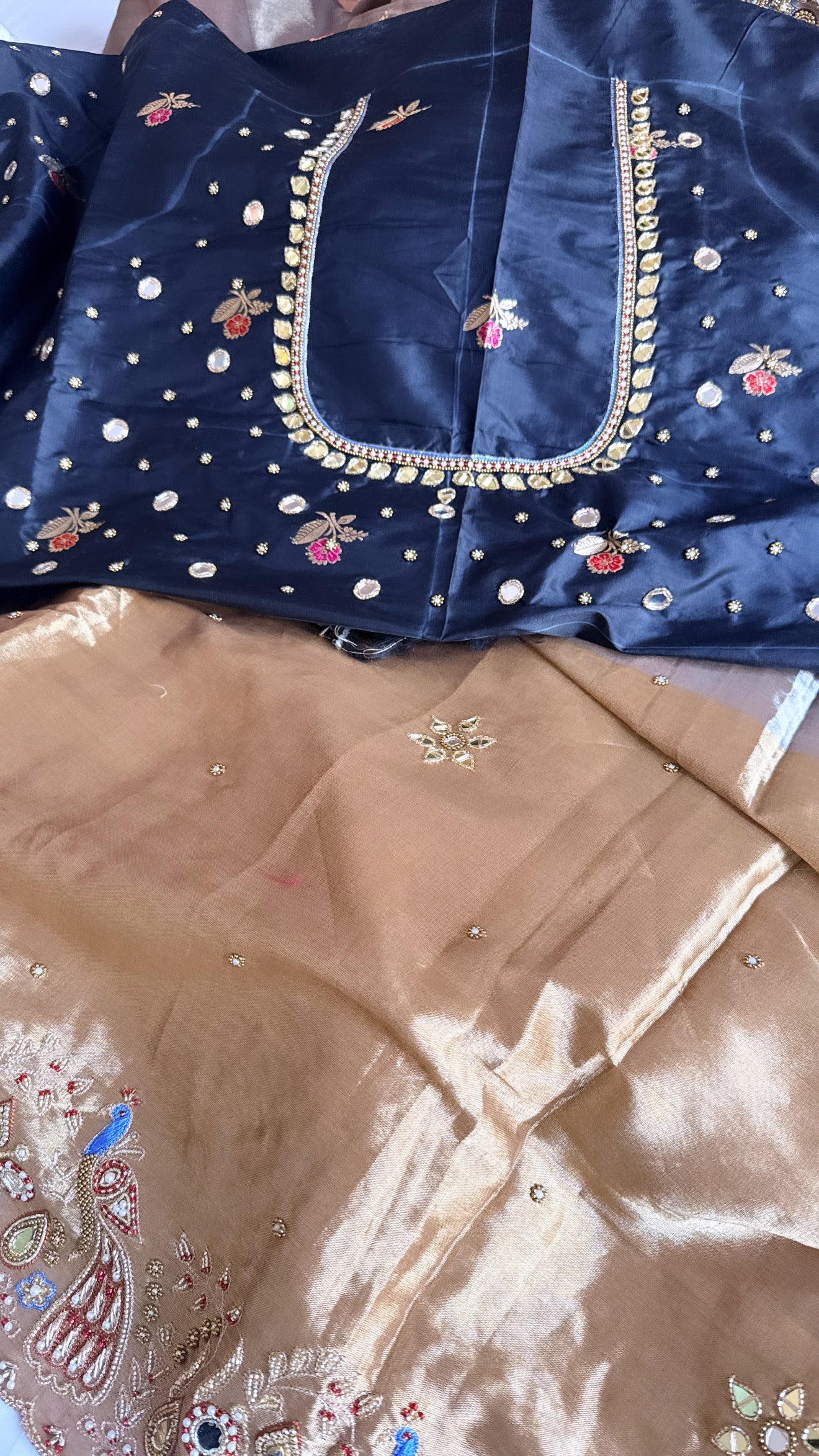 Kanjivaram banarasi tissue silk hand embroidered kadhwa saree with katan silk blouse