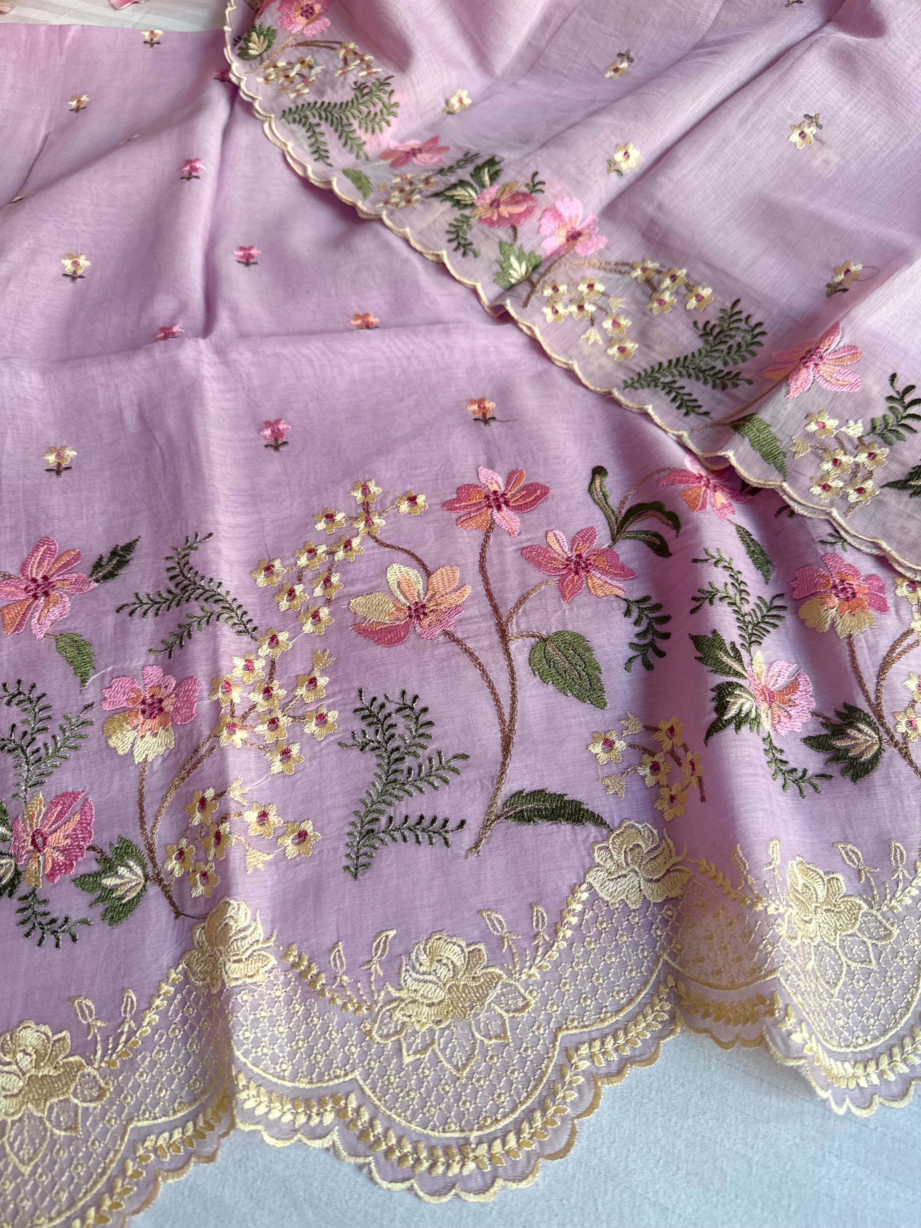 Suits under 10k - Mul cotton parsi gara hand embroidered suit set