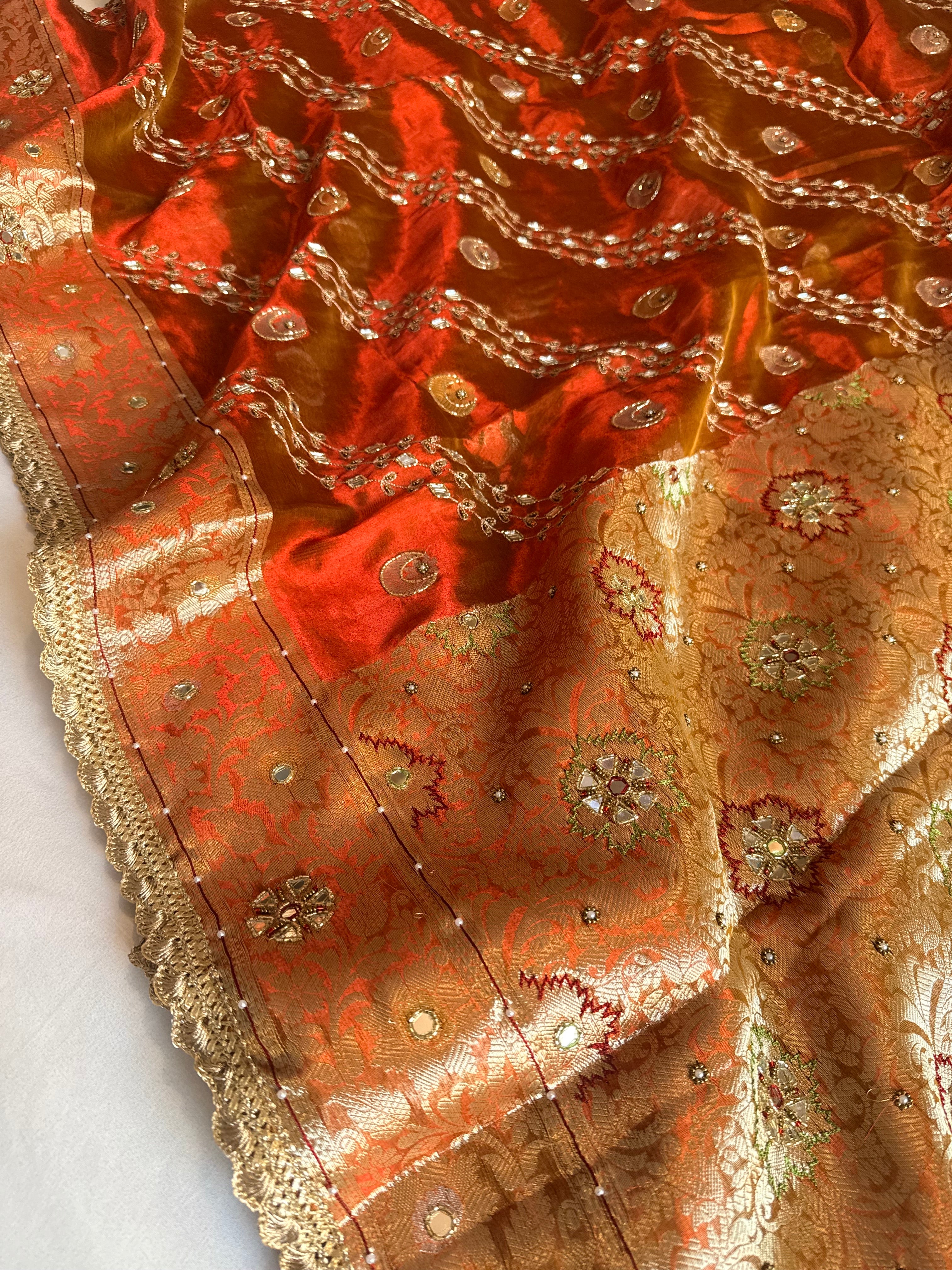 Maharani chand buta kadhwa tissue silk hand embroidered saree duppata set